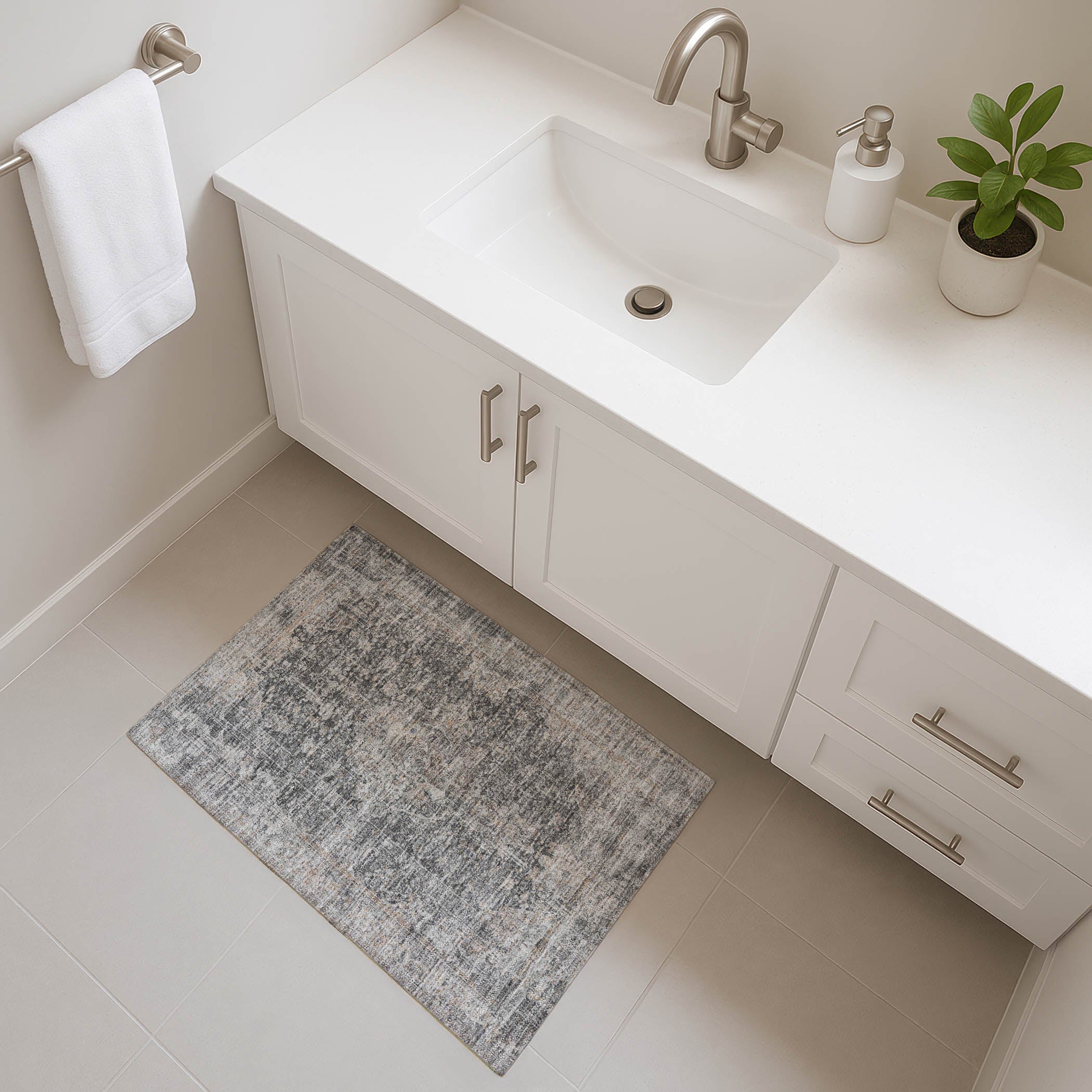 Bogota Machine Washable Traditional Charcoal Gray Rug 1'8" x 2'6" #shape_Rectangle