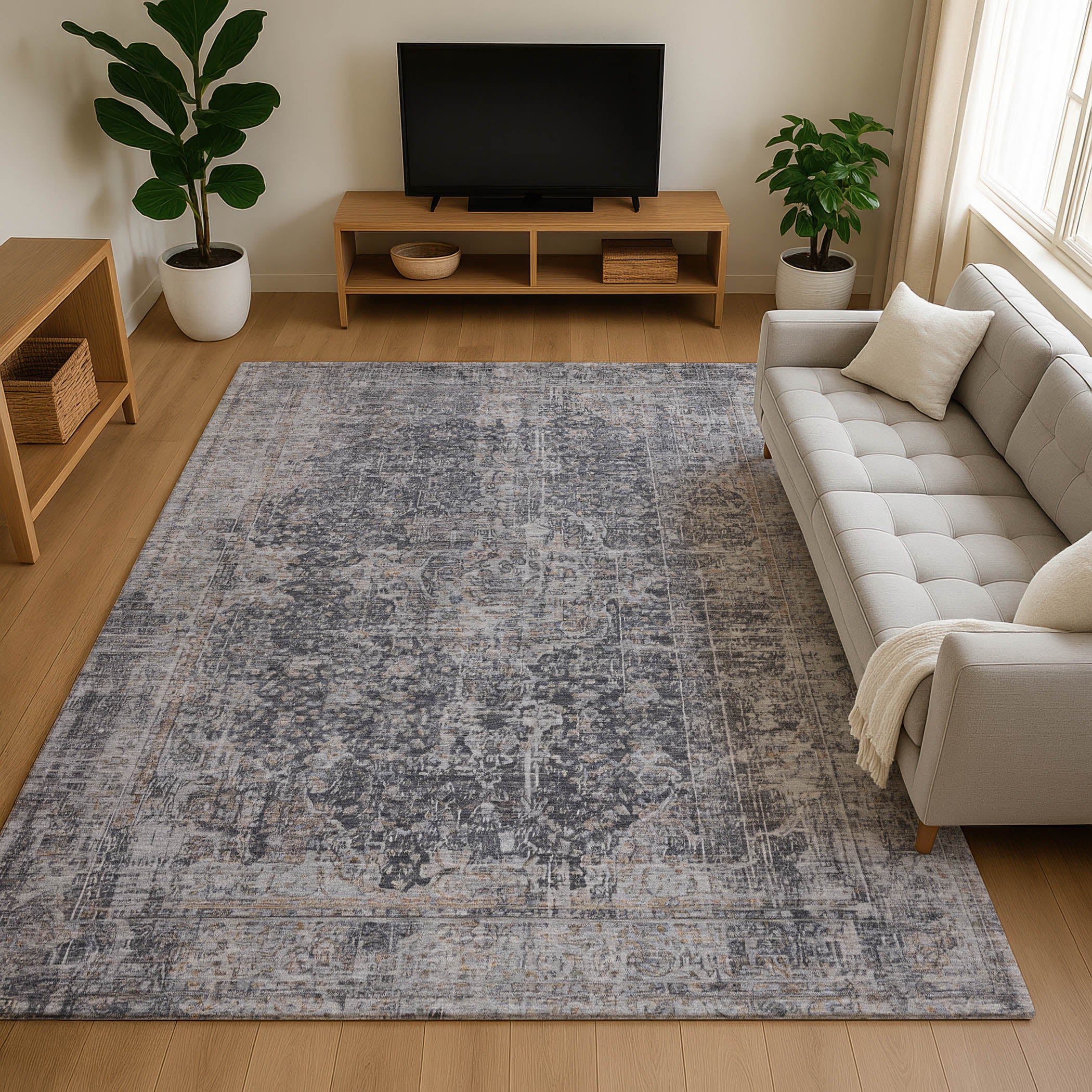 Bogota Machine Washable Traditional Charcoal Gray Rug 2'6" x 3'10" #shape_Rectangle