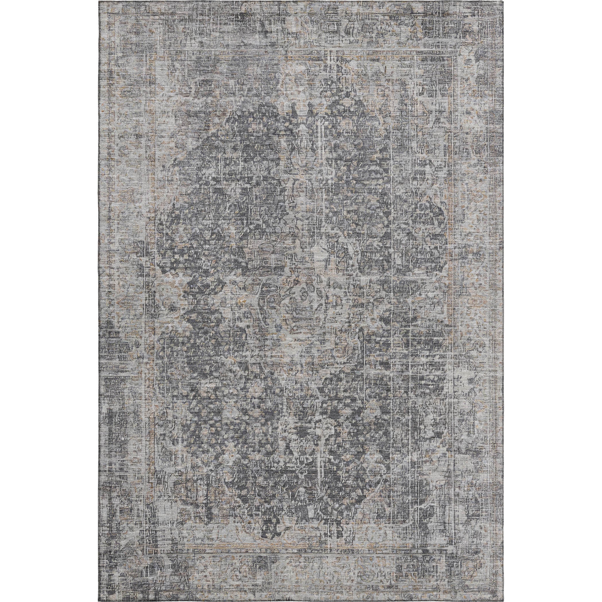 Bogota Machine Washable Traditional Charcoal Gray Rug 2'6" x 3'10" #shape_Rectangle