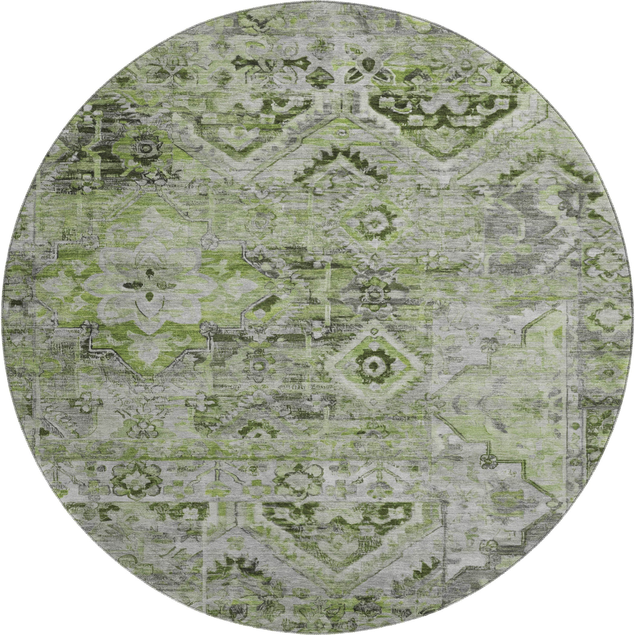 Montevideo Machine Washable Traditional Aloe Green Rug 8' x 8' #shape_Round