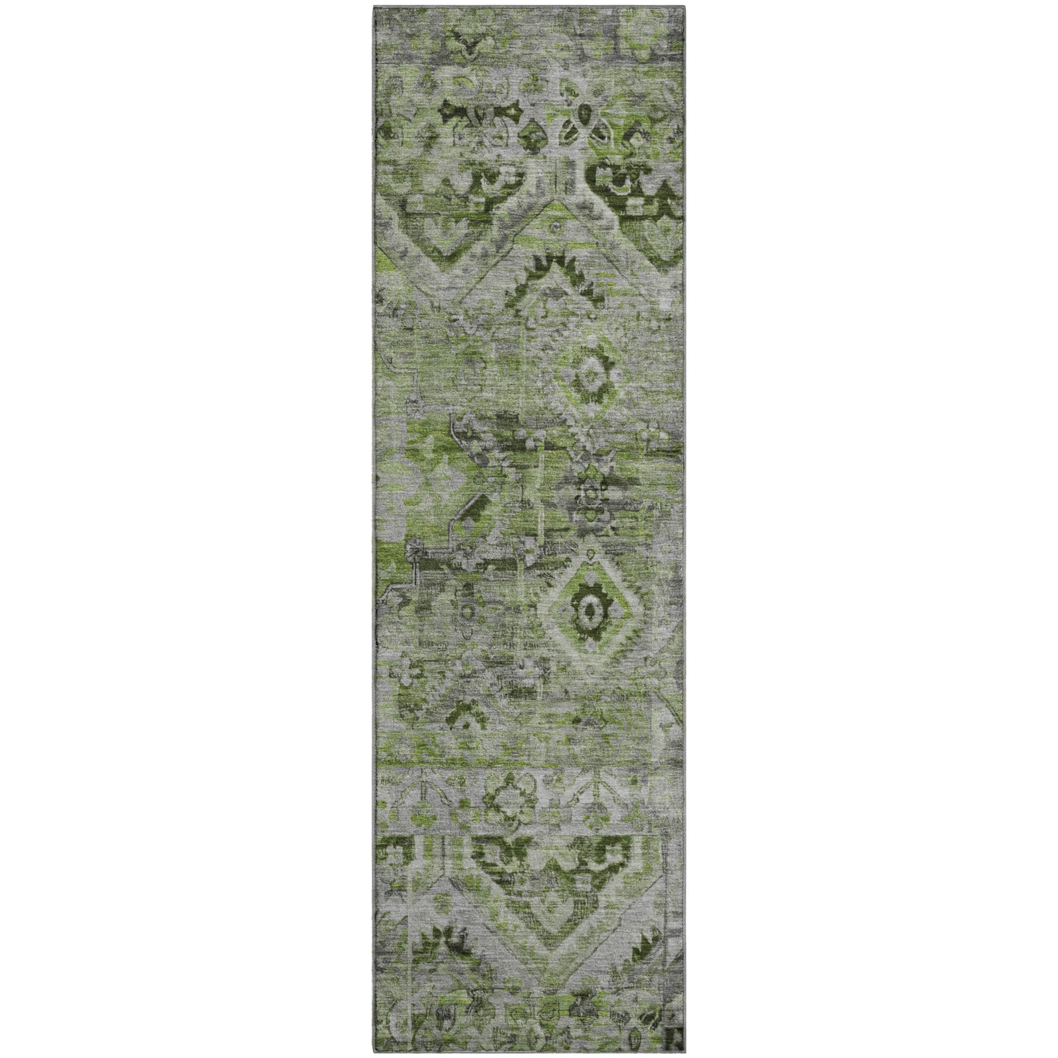 Montevideo Machine Washable Traditional Aloe Green Rug 2'3" x 7'6" #shape_Runner