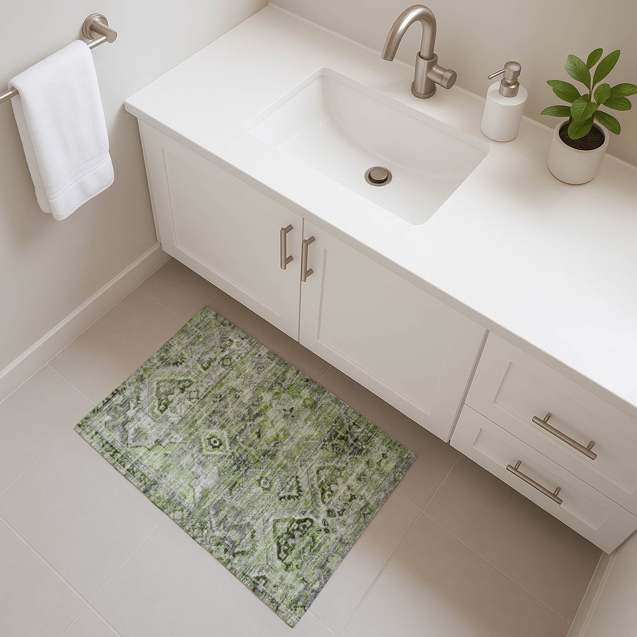 Montevideo Machine Washable Traditional Aloe Green Rug 1'8" x 2'6" #shape_Rectangle