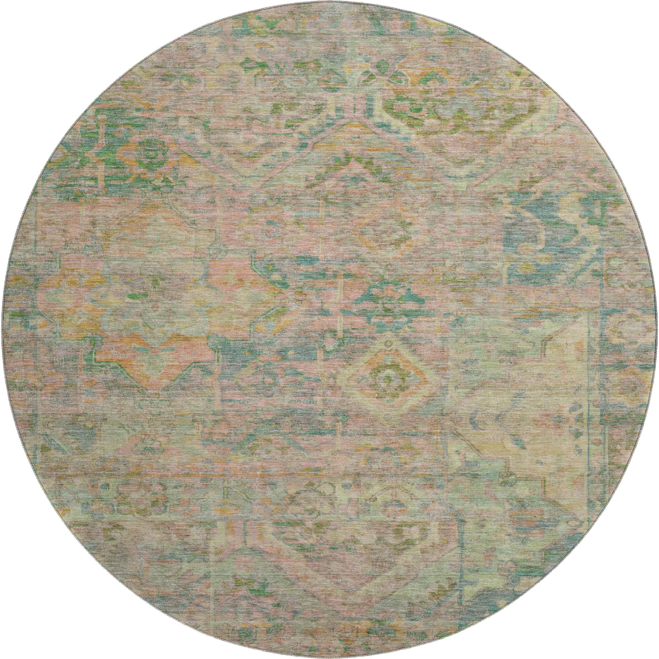 Montevideo Machine Washable Traditional Green Rug 8' x 8' #shape_Round