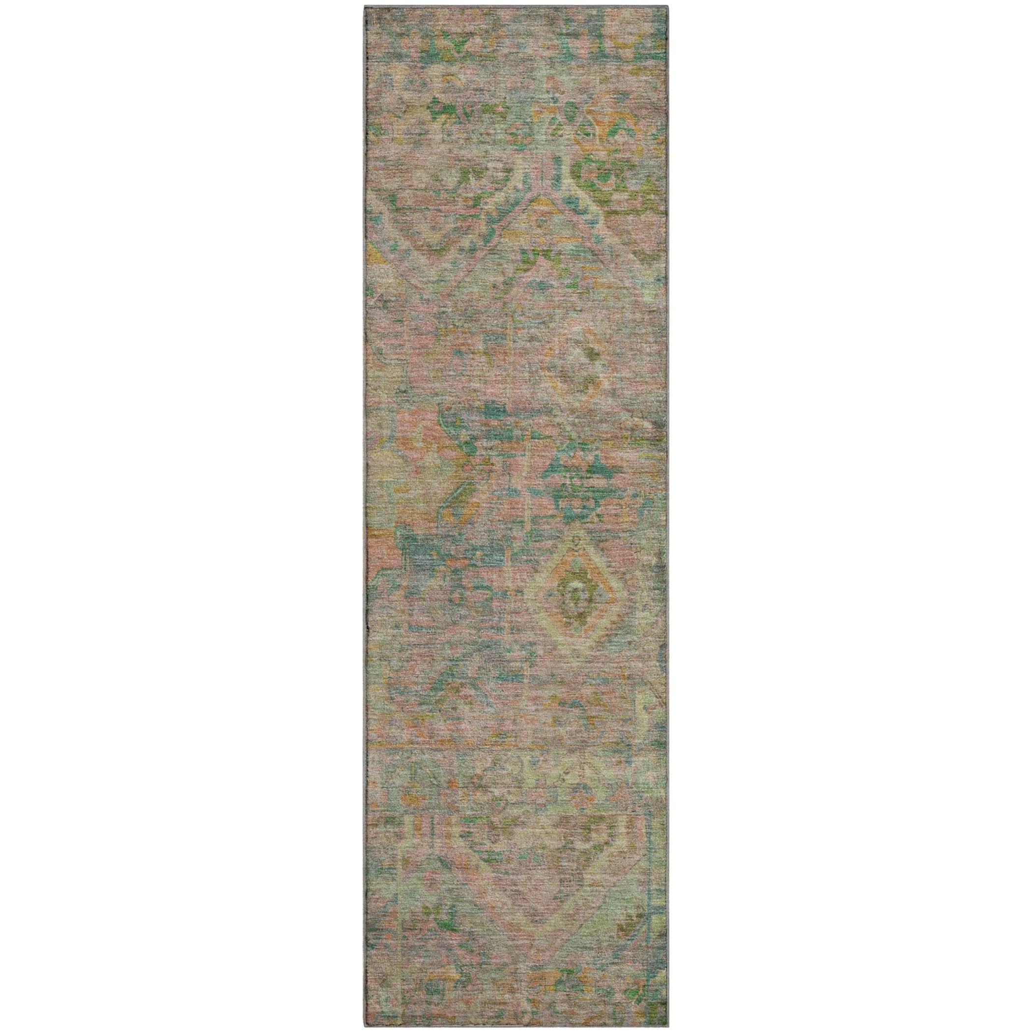 Montevideo Machine Washable Traditional Green Rug 2'3" x 7'6" #shape_Runner