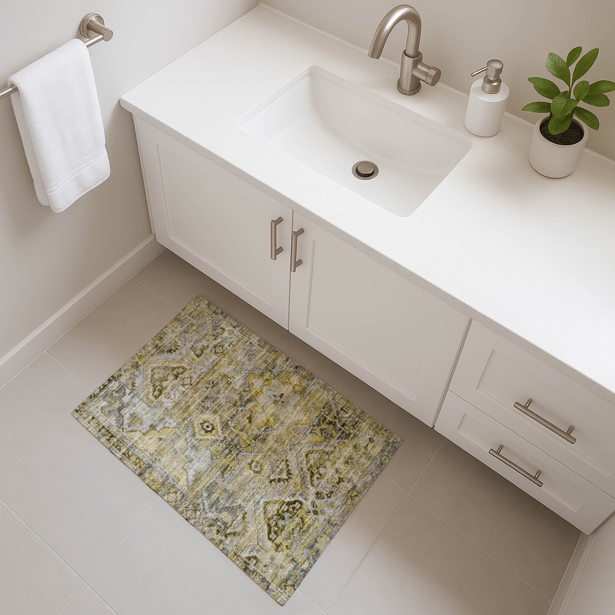 Montevideo Machine Washable Traditional Pewter Gray Rug 1'8" x 2'6" #shape_Rectangle