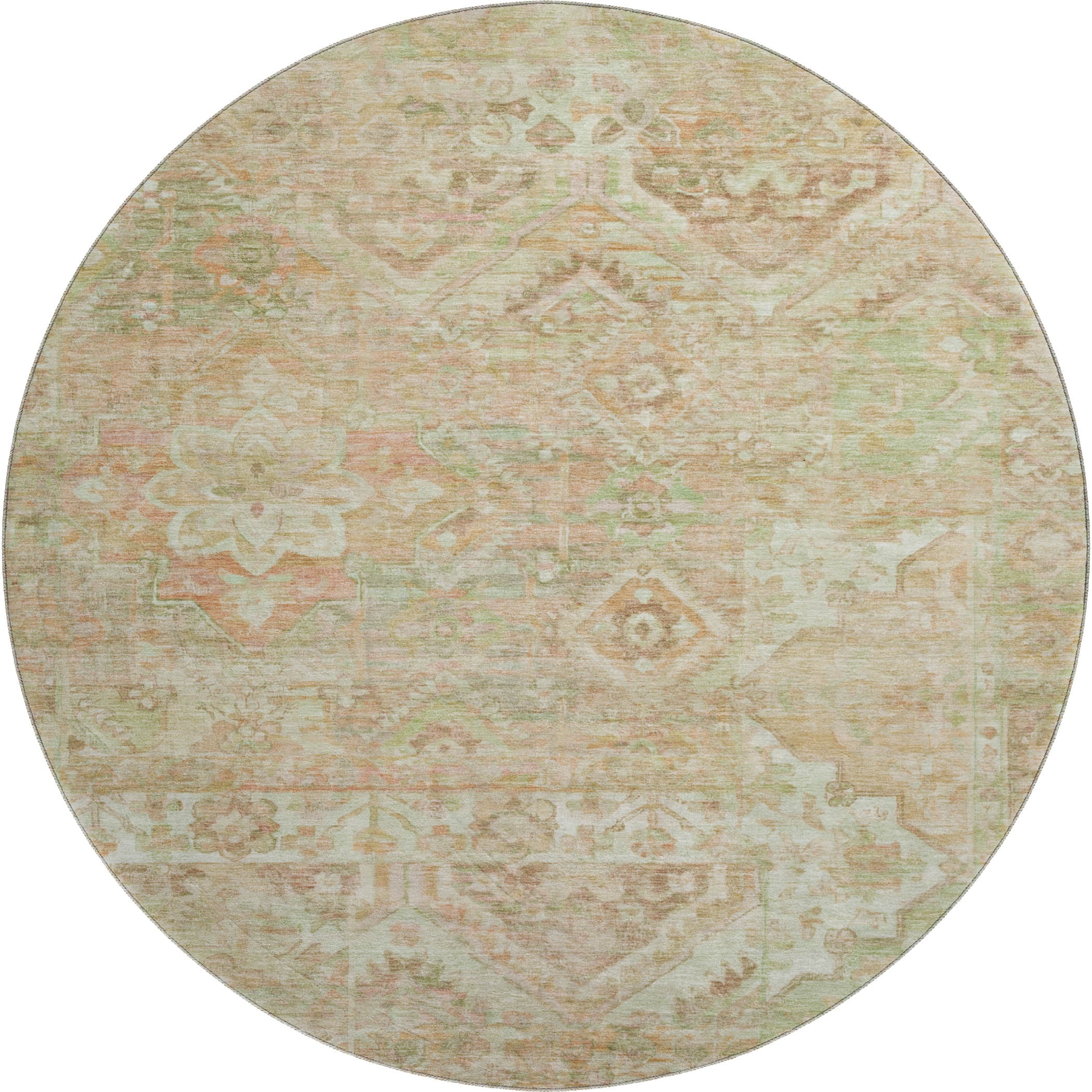 Montevideo Machine Washable Traditional Salmon Orange Rug 8' x 8' #shape_Round