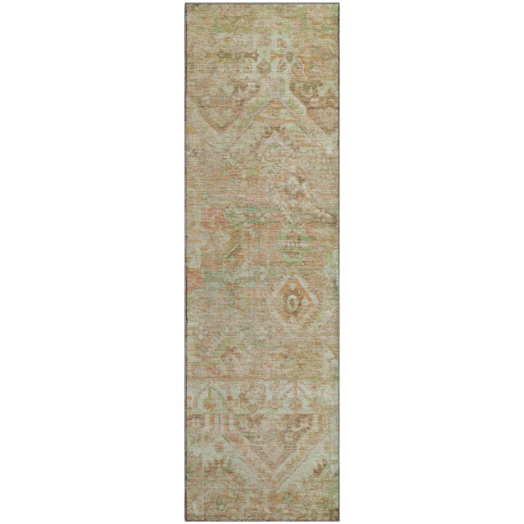 Montevideo Machine Washable Traditional Salmon Orange Rug 2'3" x 7'6" #shape_Runner