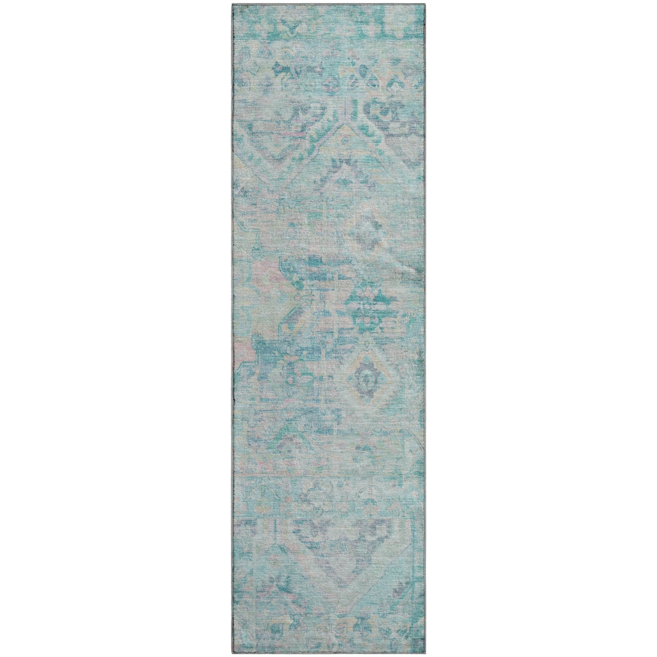 Montevideo Machine Washable Traditional Teal Rug 2'3" x 7'6" #shape_Runner
