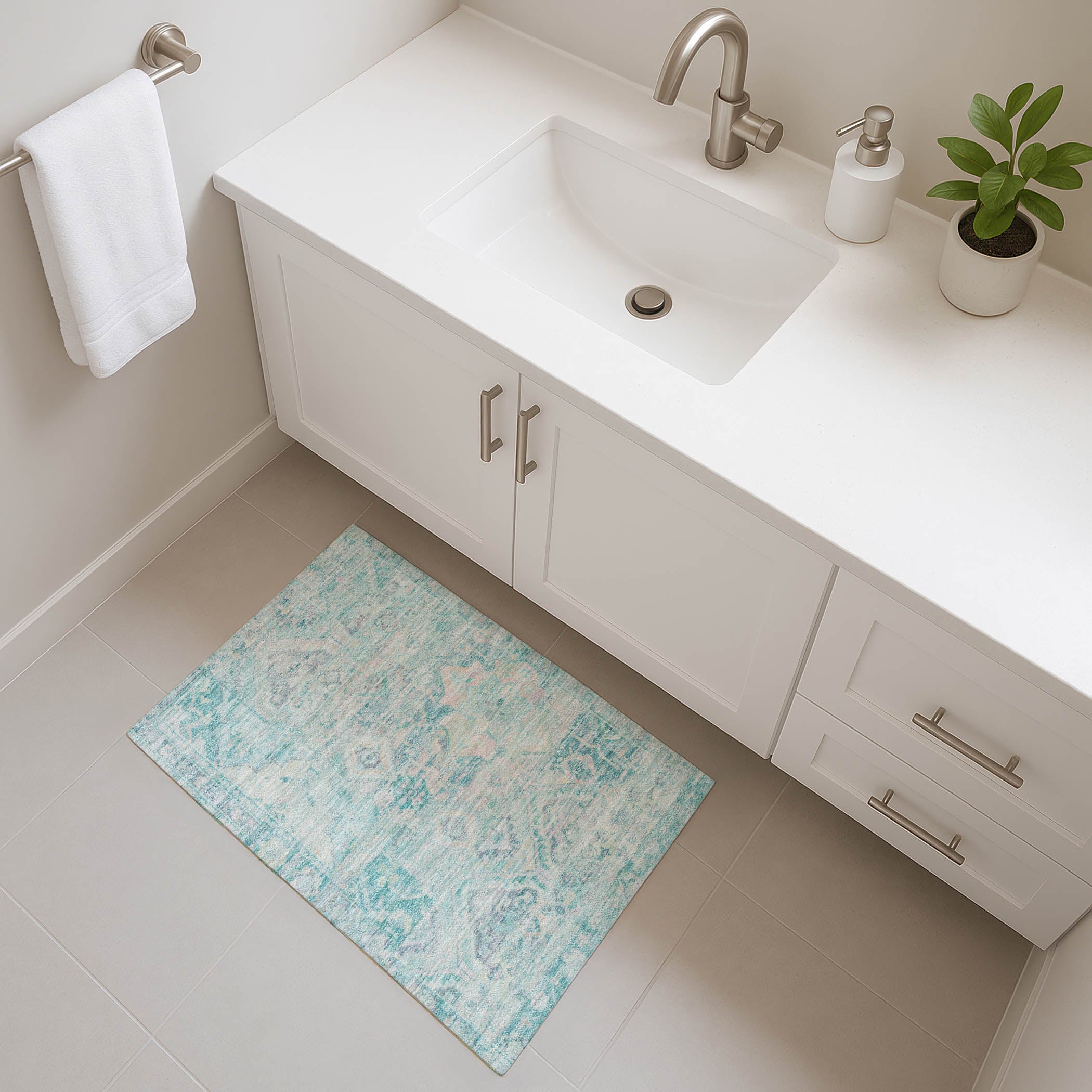 Montevideo Machine Washable Traditional Teal Rug 1'8" x 2'6" #shape_Rectangle