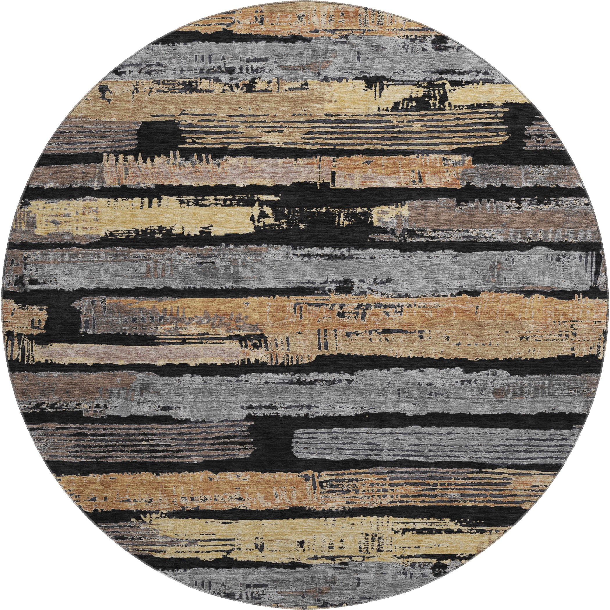 Chiang Mai Machine Washable Transitional Black Rug 8' x 8' #shape_Round