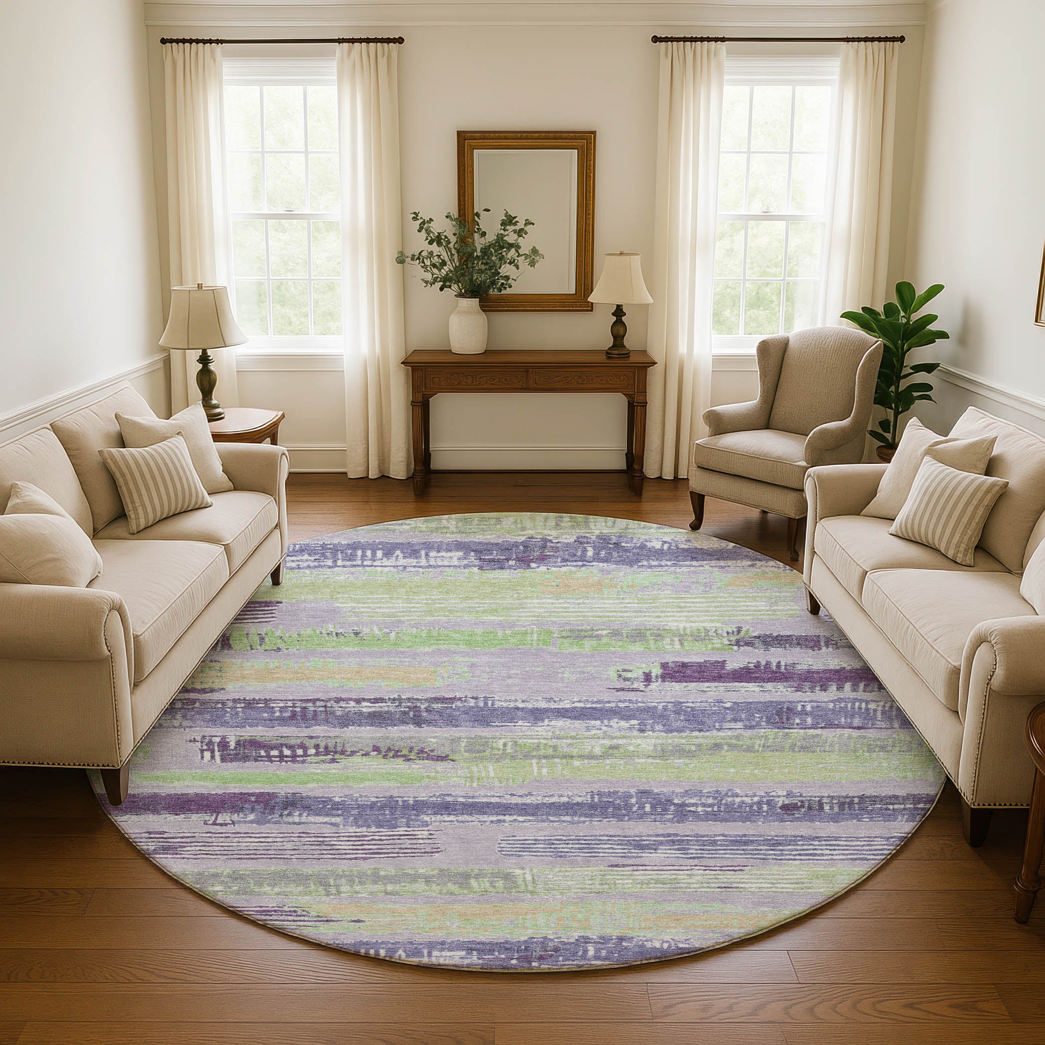 Chiang Mai Machine Washable Transitional Lavender Purple Rug 8' x 8' #shape_Round