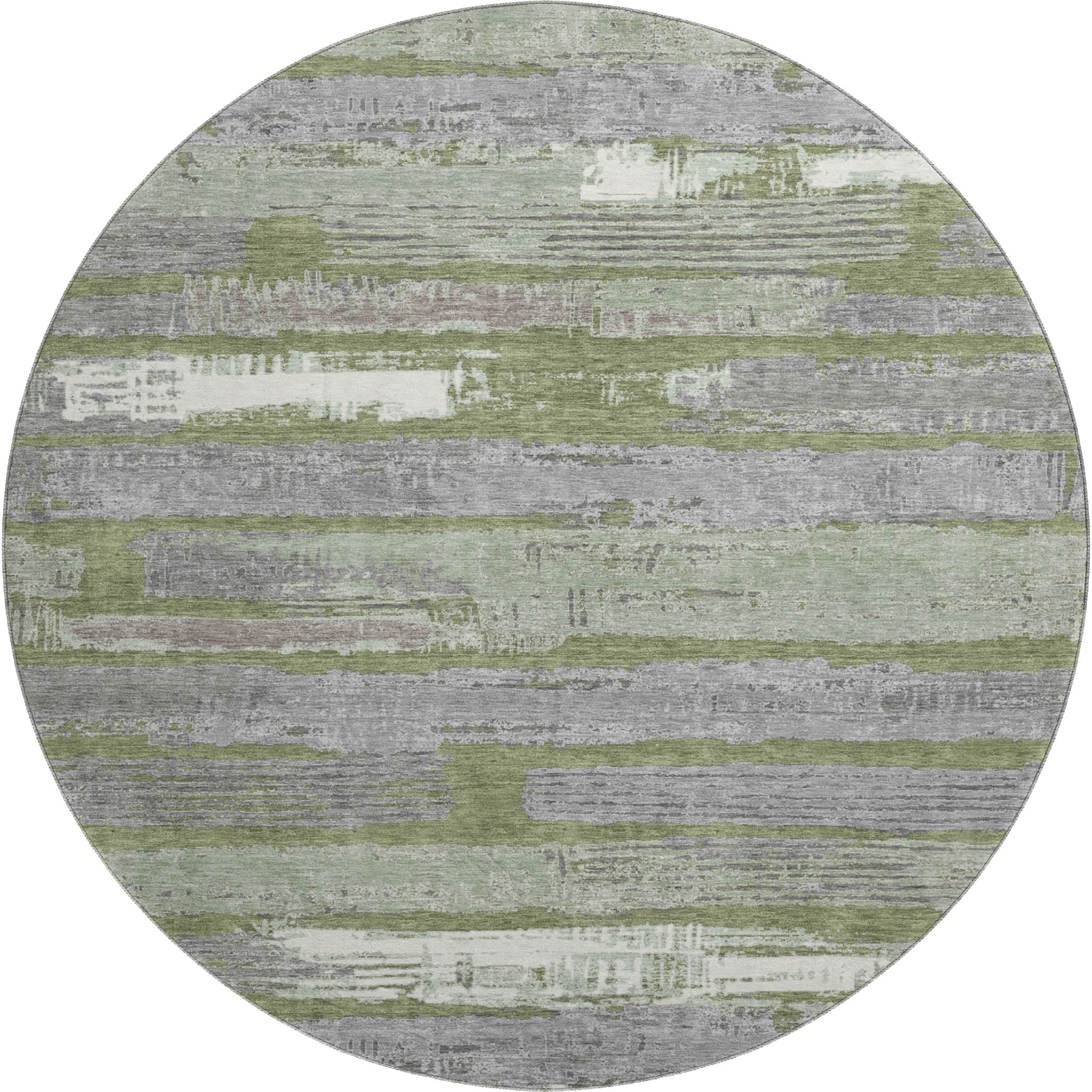 Chiang Mai Machine Washable Transitional Olive Green Rug 8' x 8' #shape_Round