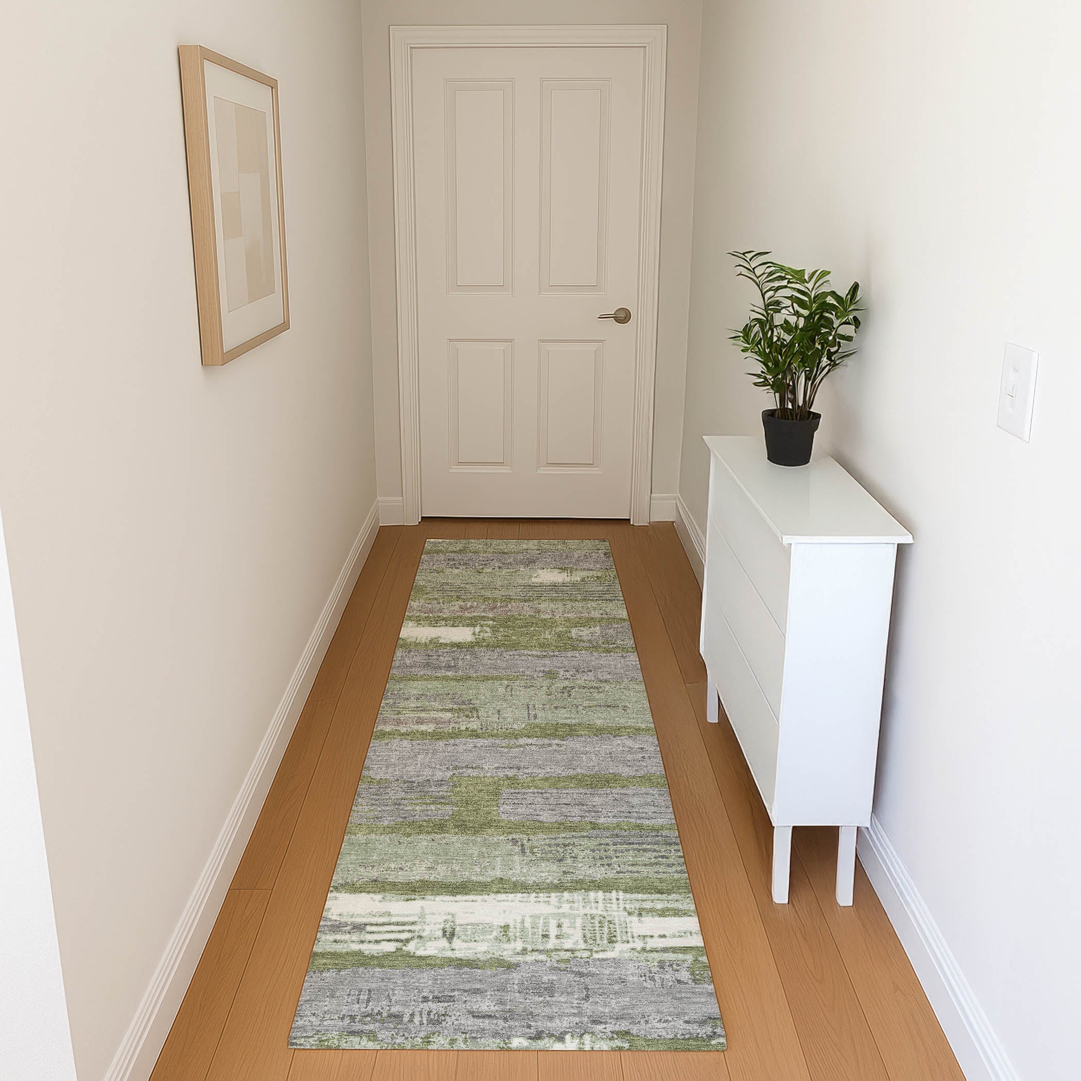 Chiang Mai Machine Washable Transitional Olive Green Rug 2'3" x 7'6" #shape_Runner