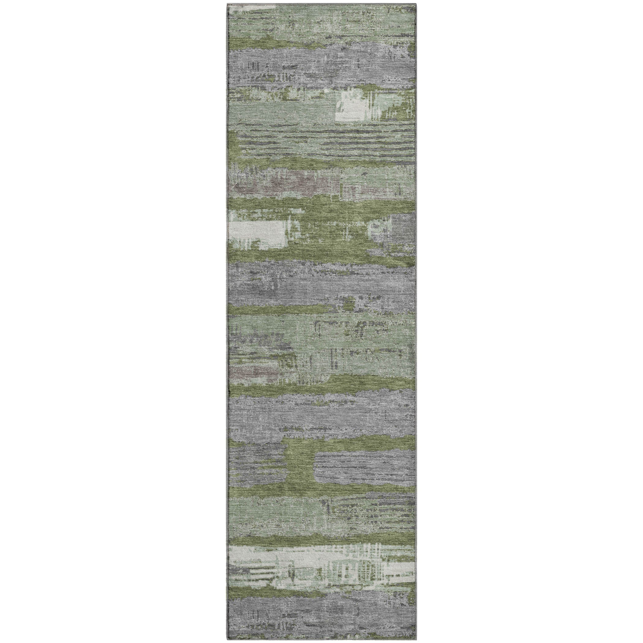 Chiang Mai Machine Washable Transitional Olive Green Rug 2'3" x 7'6" #shape_Runner