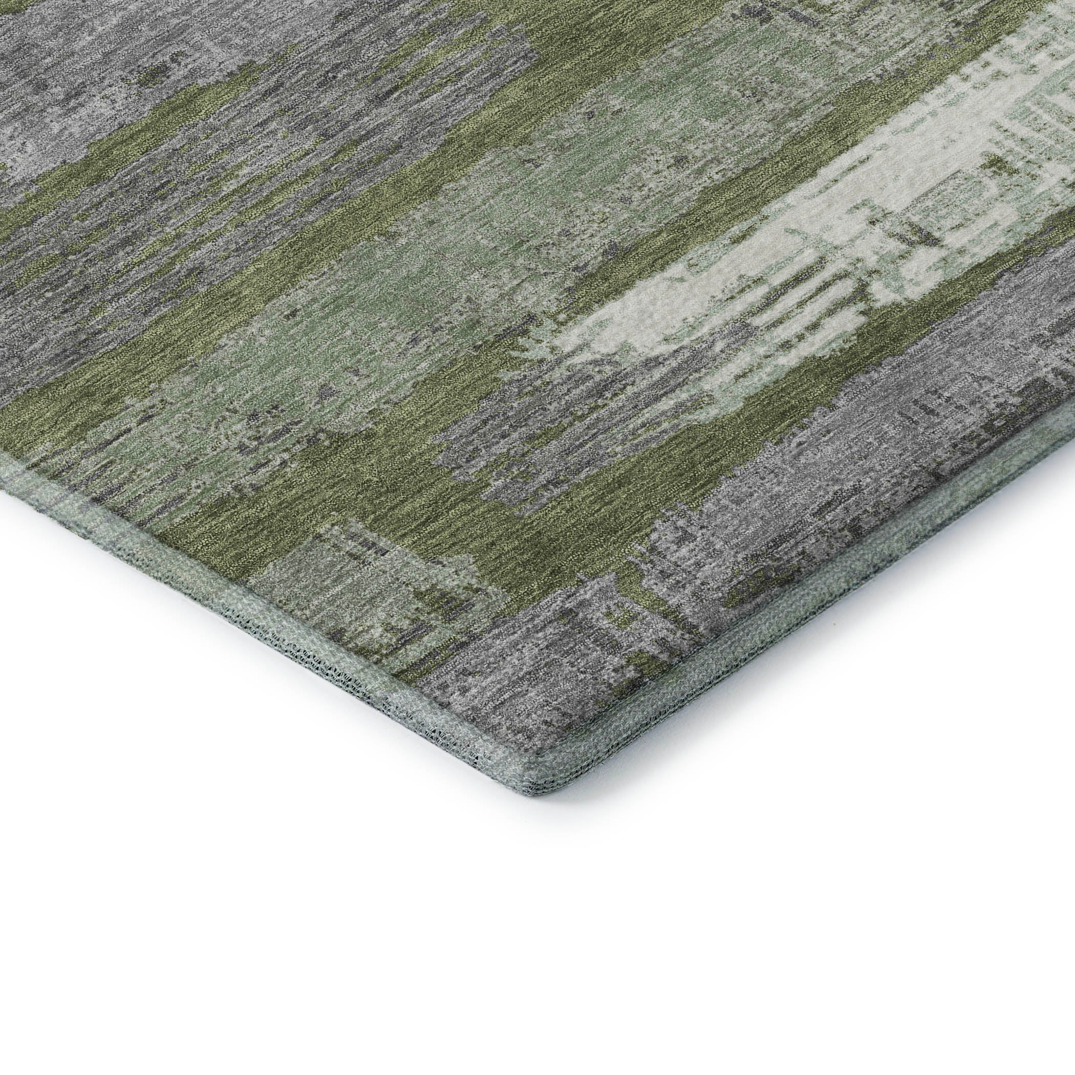 Chiang Mai Machine Washable Transitional Olive Green Rug 1'8" x 2'6" #shape_Rectangle
