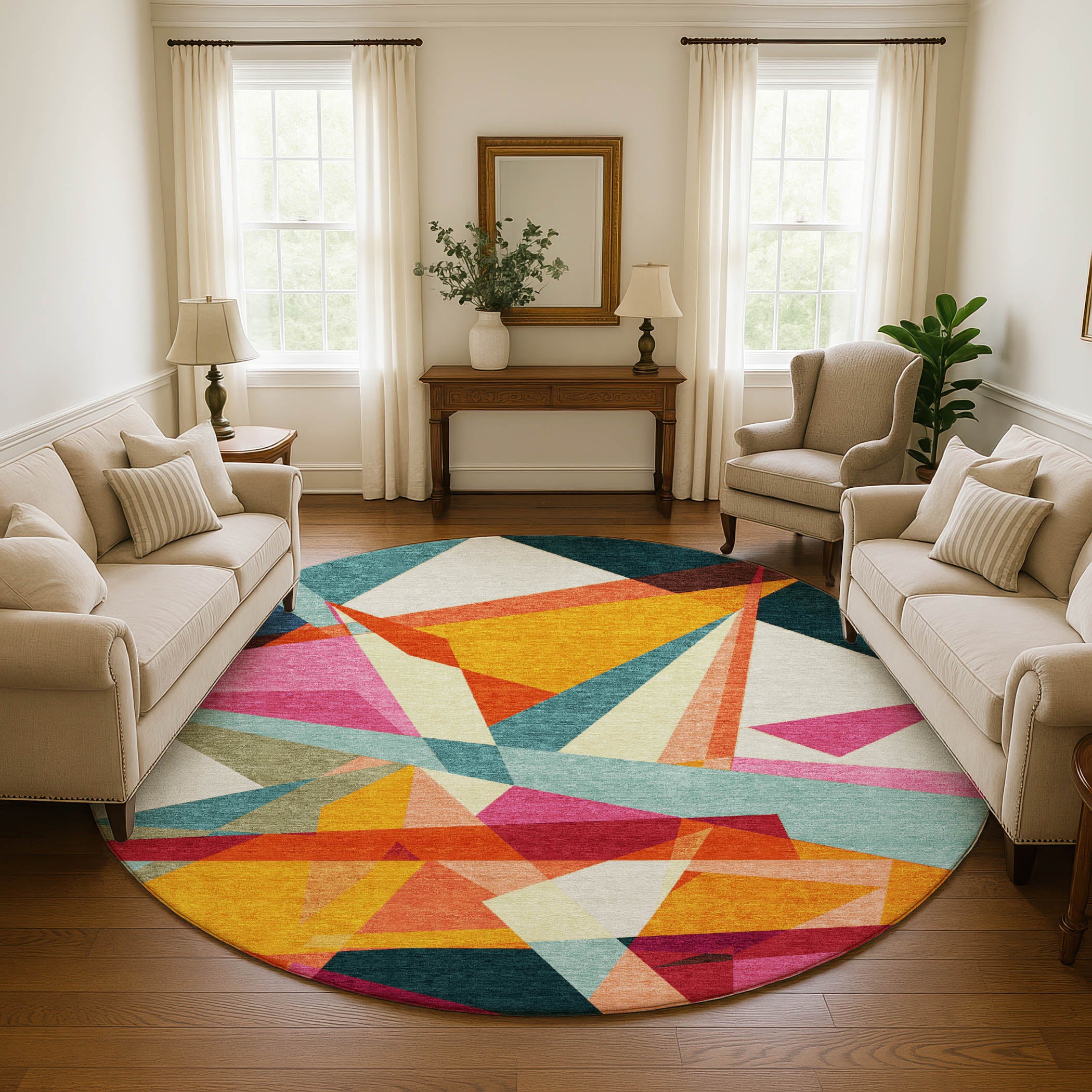 Oslo Machine Washable Transitional Ivory Rug 8' x 8' #shape_Round