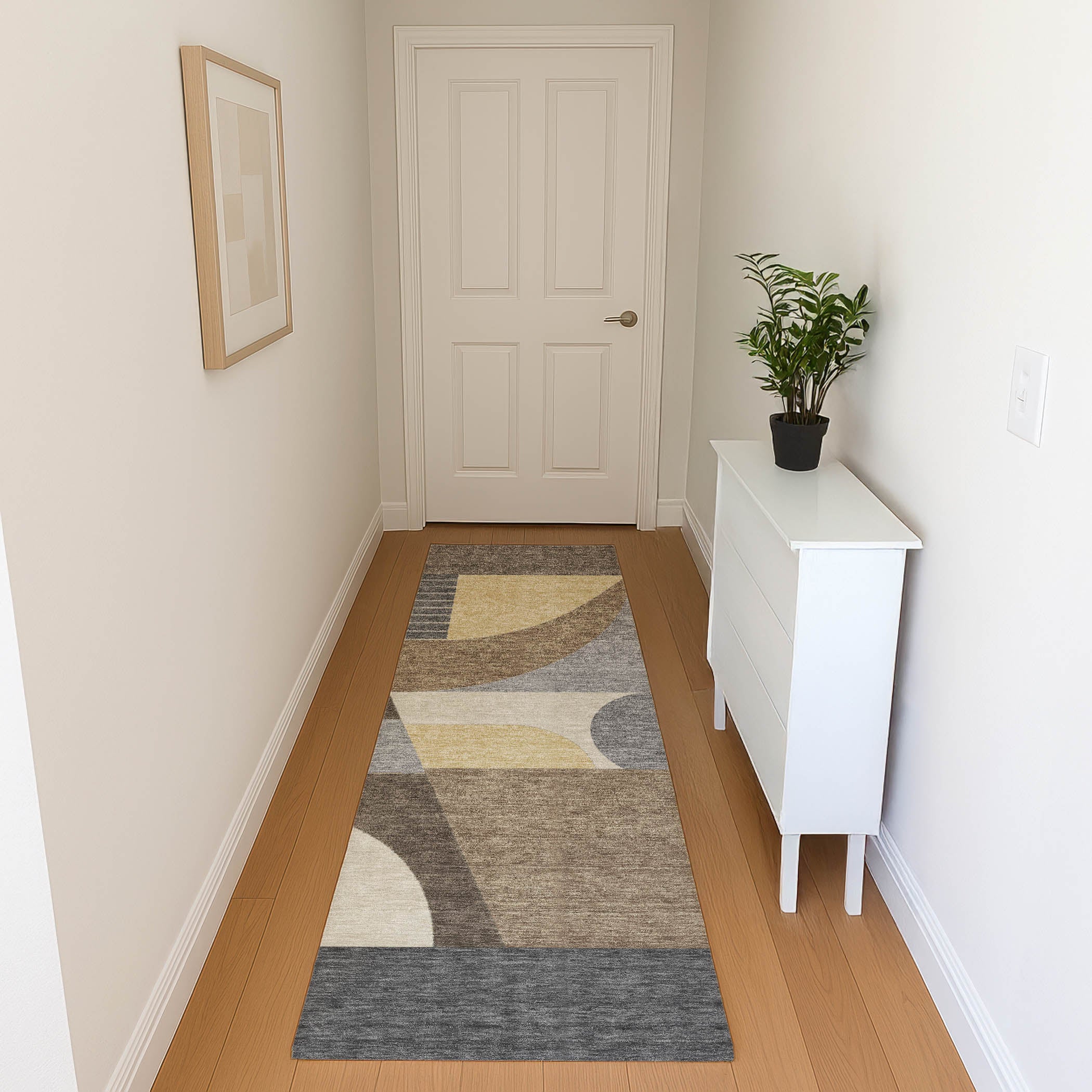 Zanzibar Machine Washable Transitional Brown Rug 2'3" x 7'6" #shape_Runner