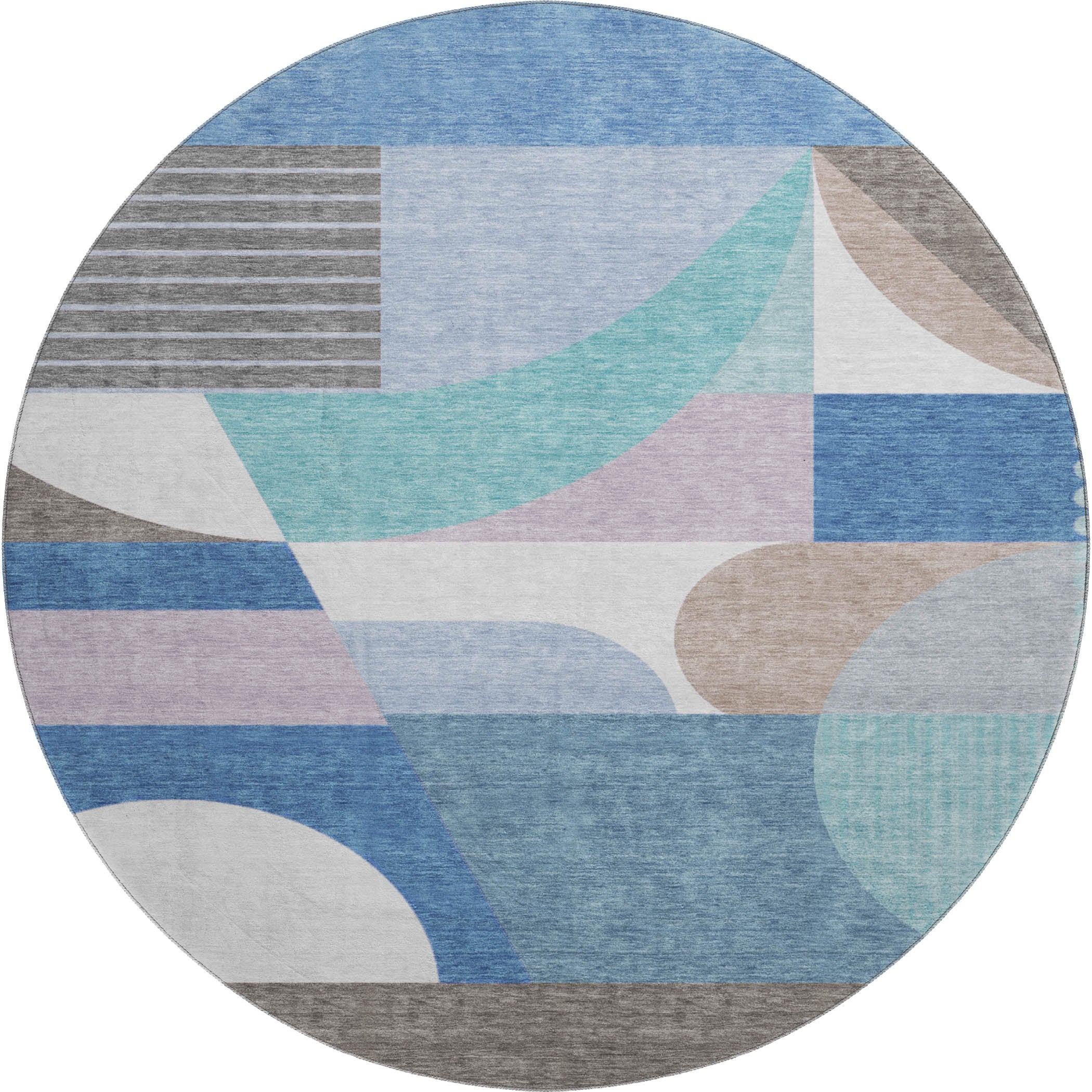 Zanzibar Machine Washable Transitional Sky Blue Rug 8' x 8' #shape_Round