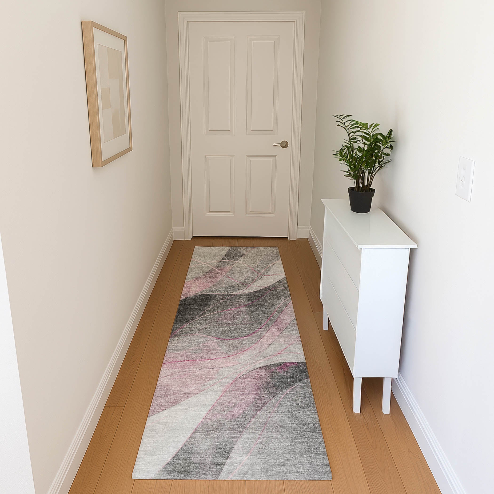 Havana Machine Washable Transitional Pink Rug 2'3" x 7'6" #shape_Runner