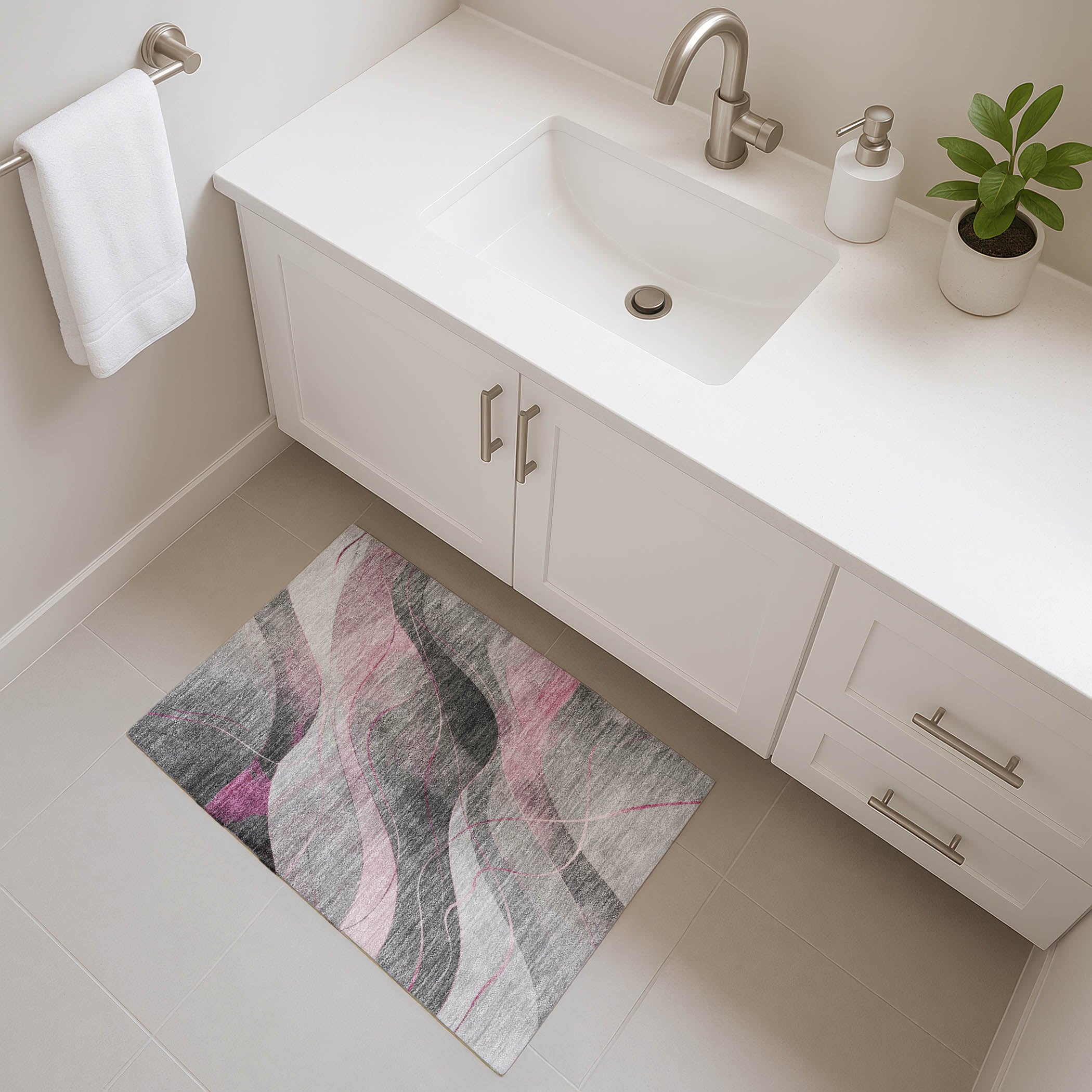 Havana Machine Washable Transitional Pink Rug 1'8" x 2'6" #shape_Rectangle