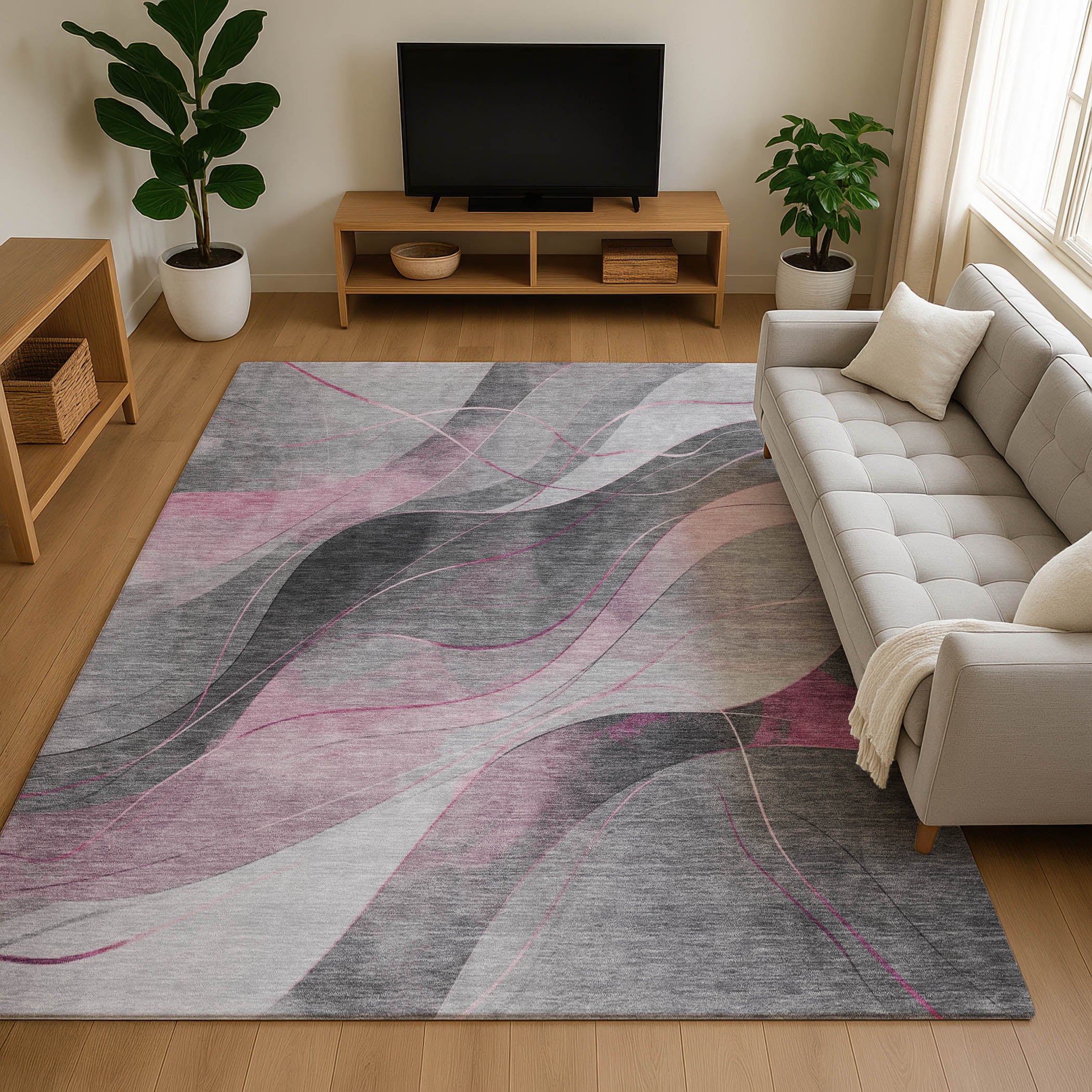 Havana Machine Washable Transitional Pink Rug 2'6" x 3'10" #shape_Rectangle