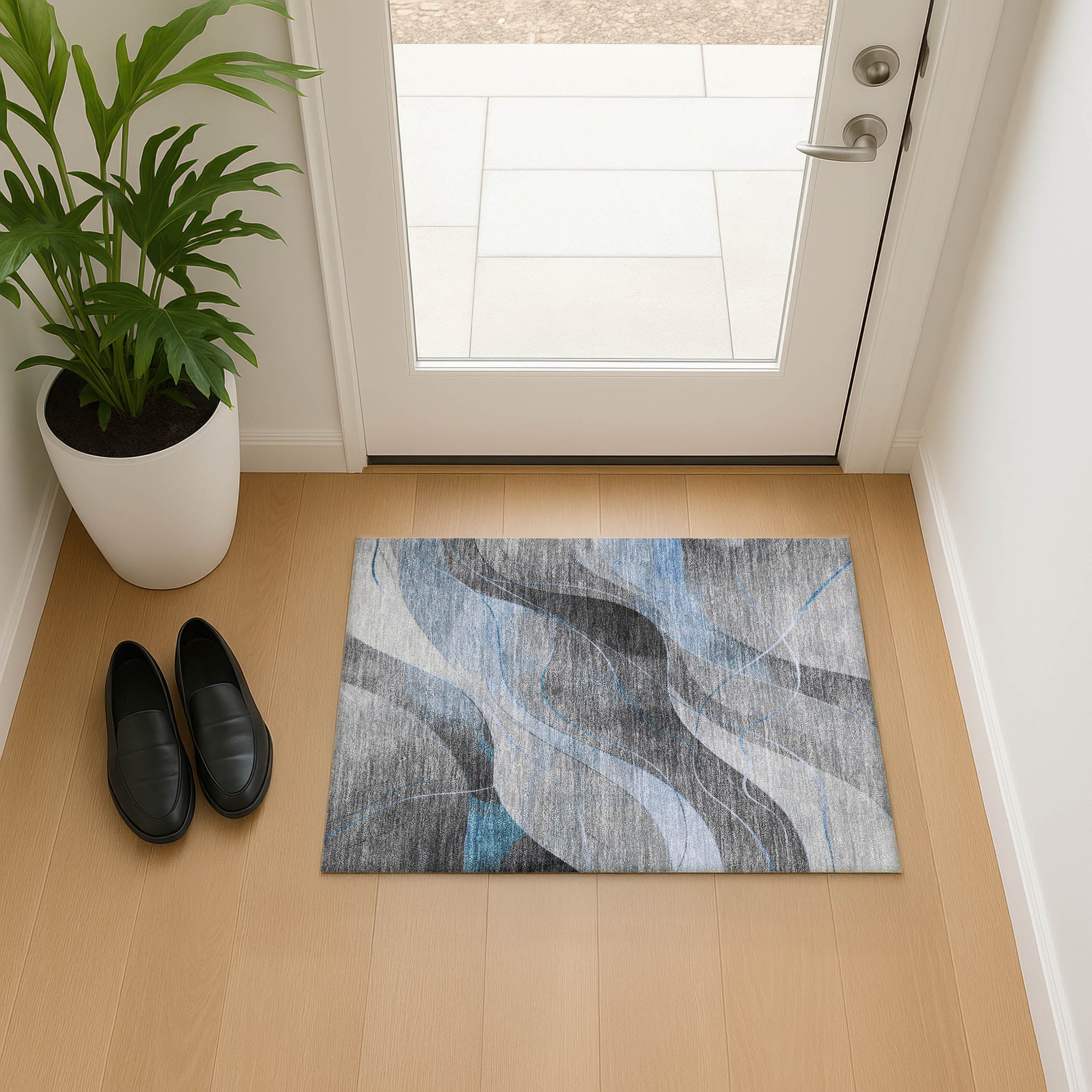Havana Machine Washable Transitional Sky Blue Rug 1'8" x 2'6" #shape_Rectangle