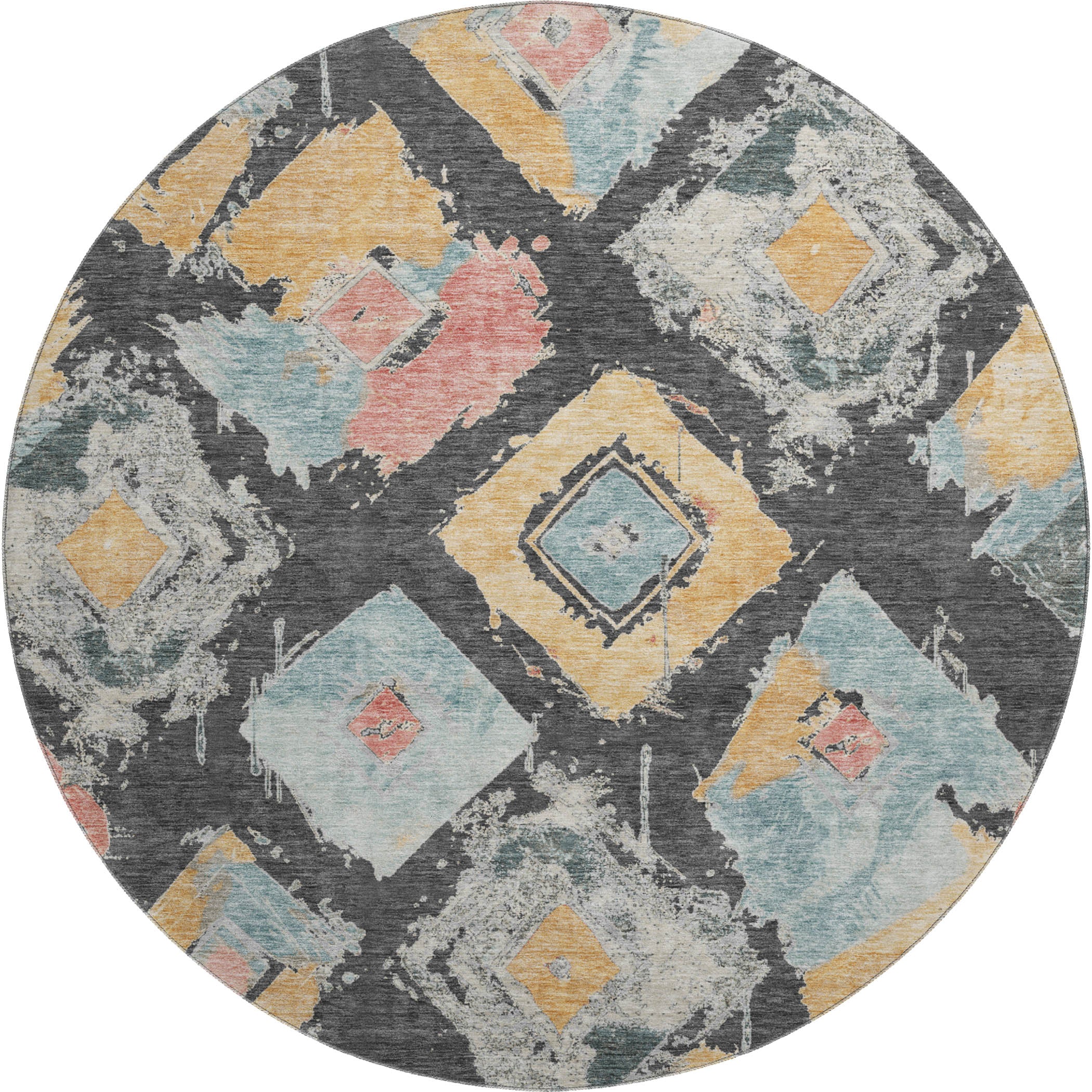Montevideo Machine Washable Transitional Charcoal Gray Rug 8' x 8' #shape_Round