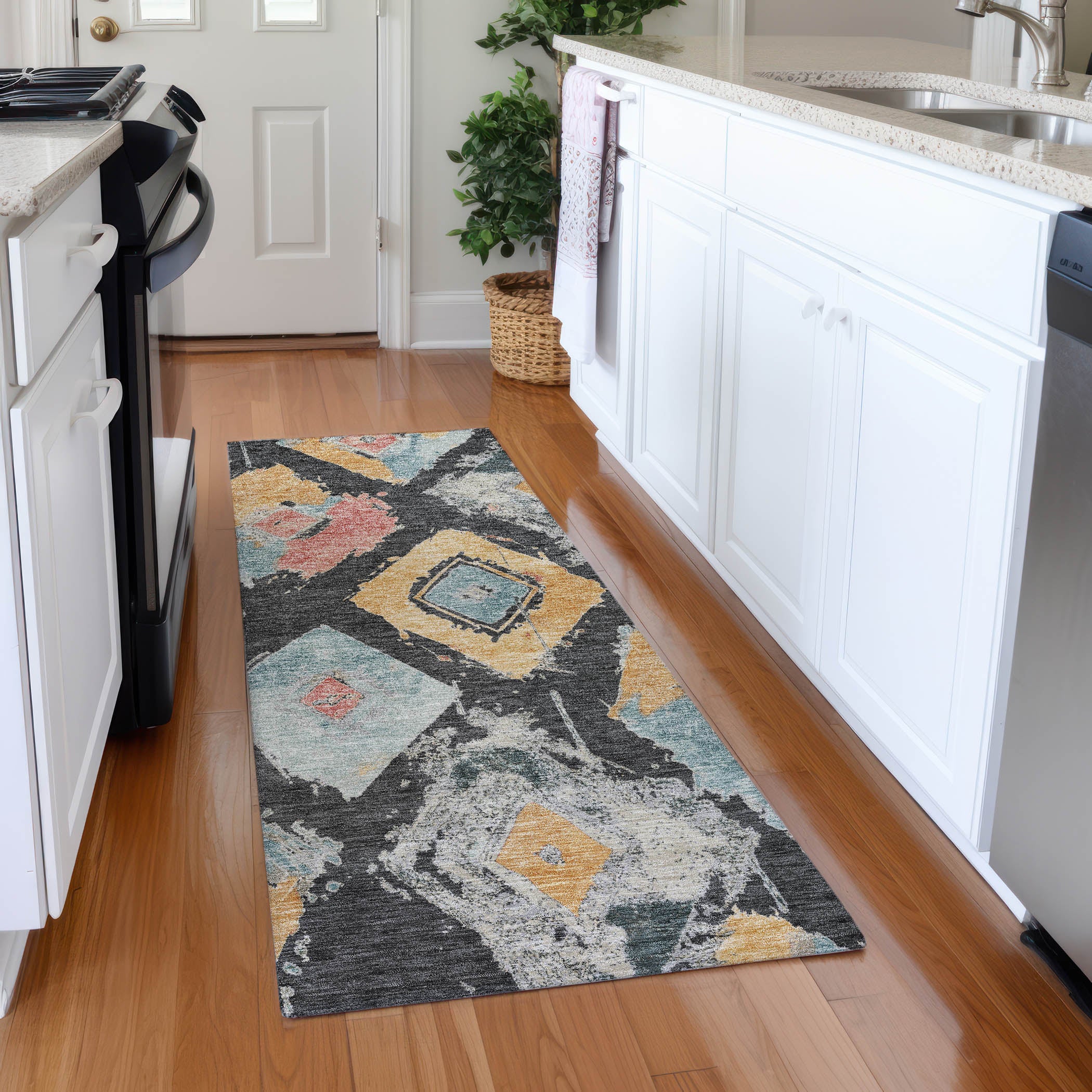 Montevideo Machine Washable Transitional Charcoal Gray Rug 2'3" x 7'6" #shape_Runner