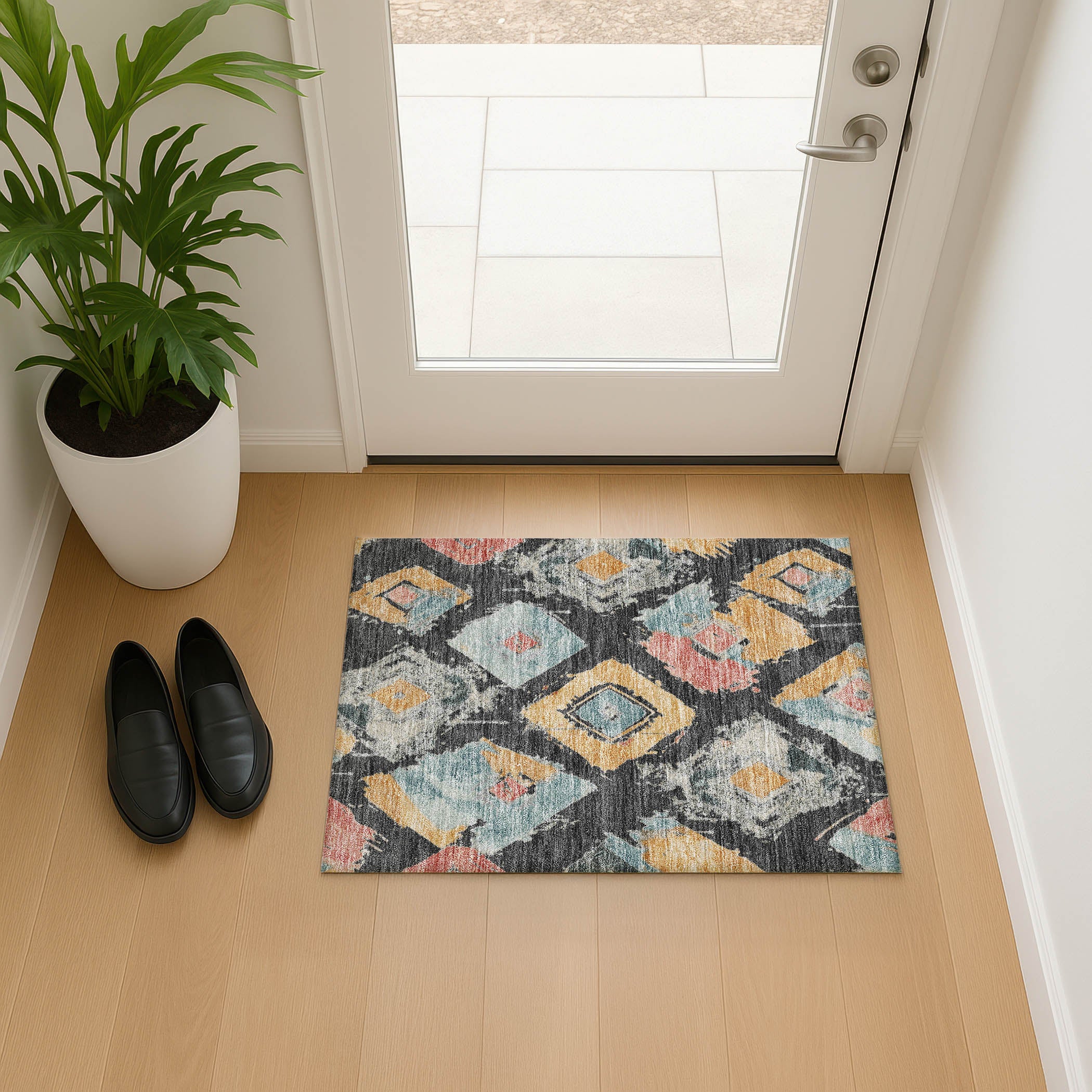 Montevideo Machine Washable Transitional Charcoal Gray Rug 1'8" x 2'6" #shape_Rectangle
