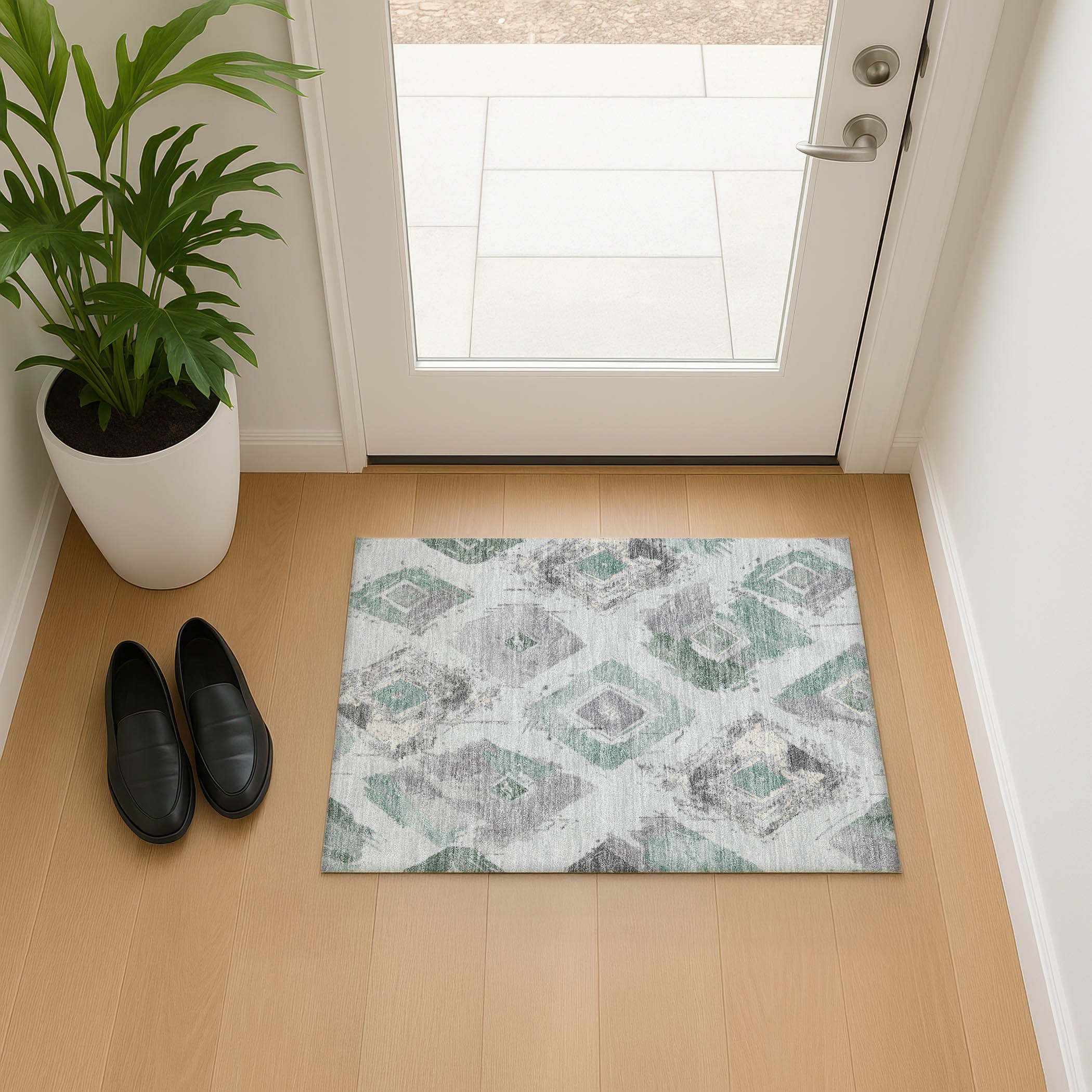 Montevideo Machine Washable Transitional Seafoam Blue Rug 1'8" x 2'6" #shape_Rectangle