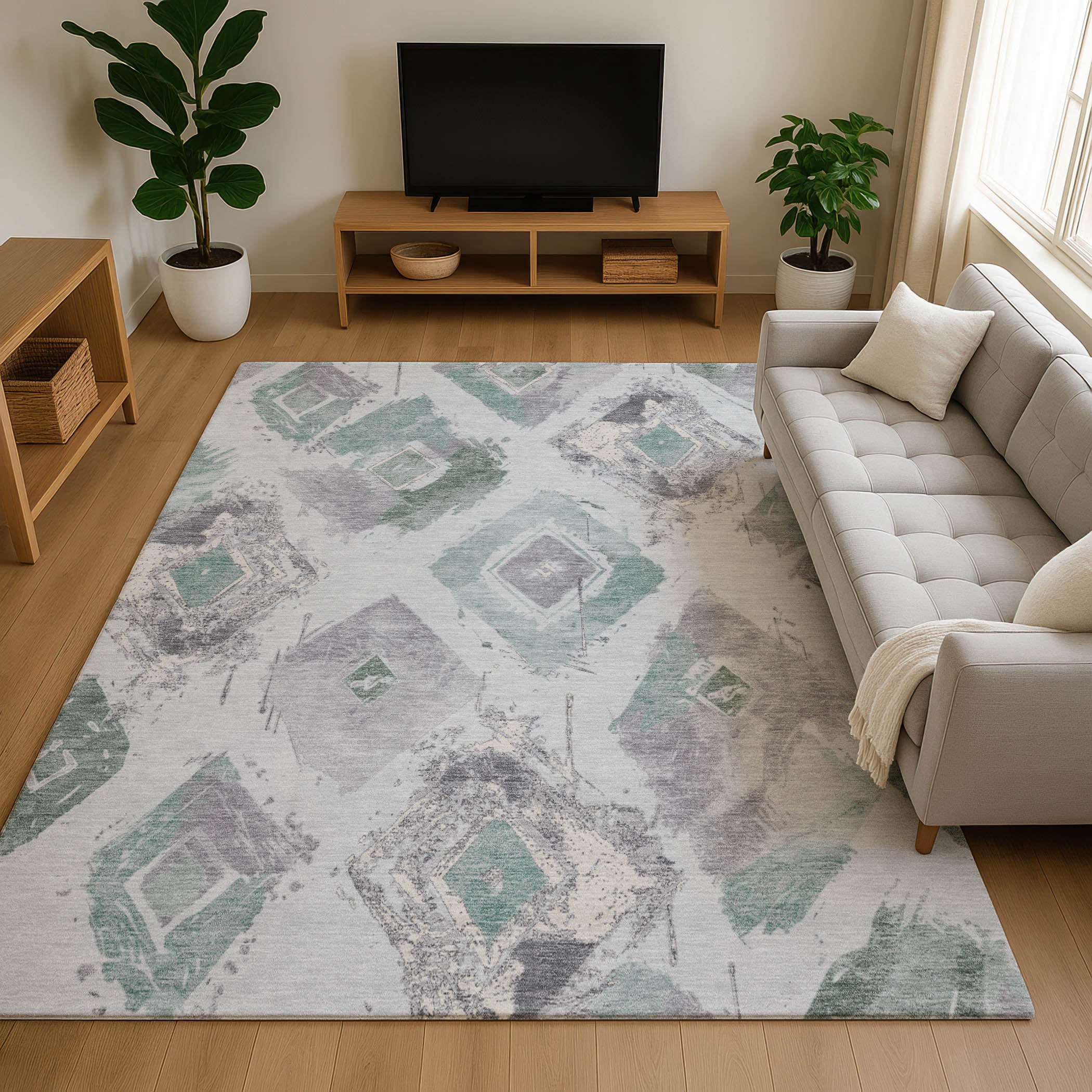 Montevideo Machine Washable Transitional Seafoam Blue Rug 2'6" x 3'10" #shape_Rectangle