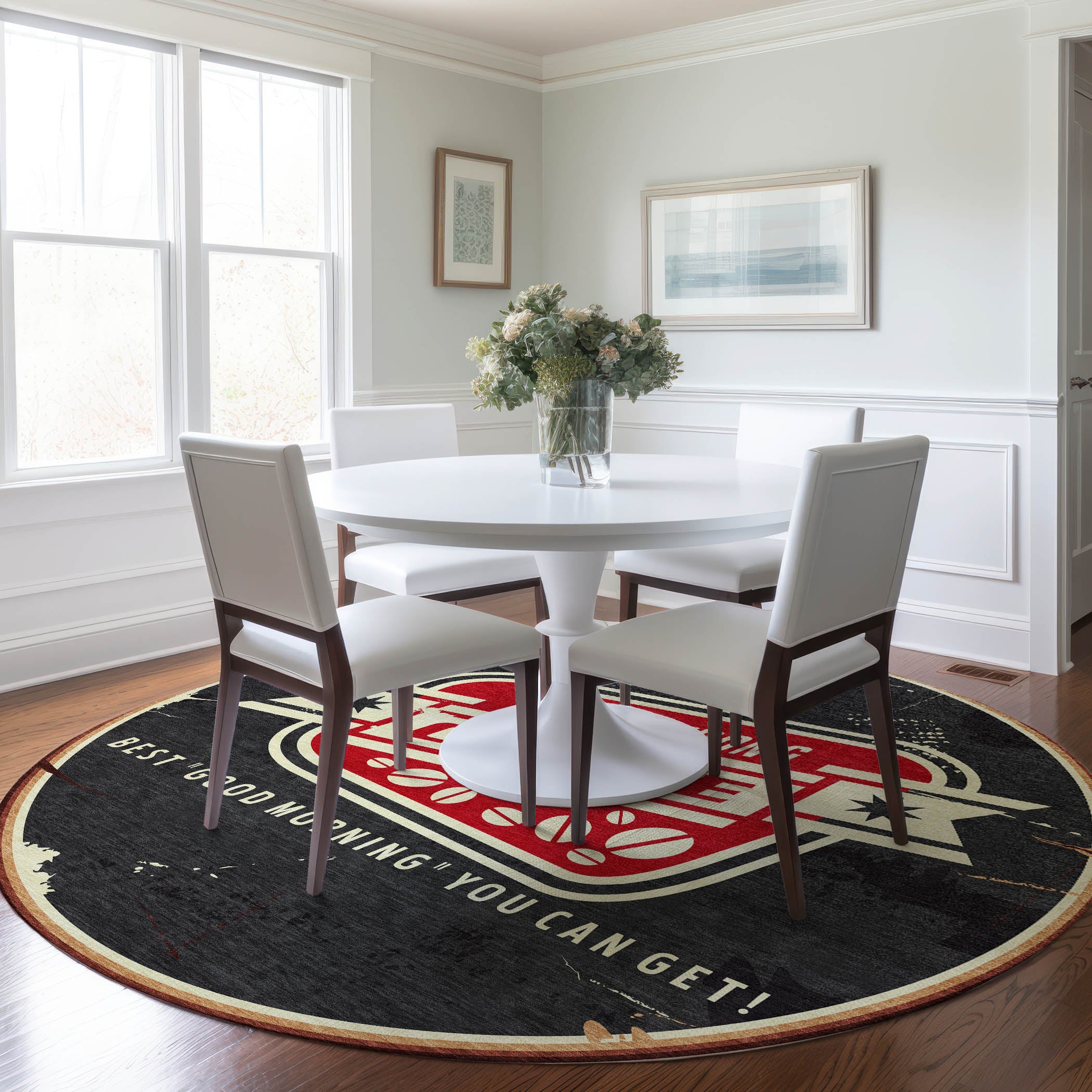 Sarajevo Machine Washable Kitchen Midnight Black Rug 8' x 8' #shape_Round