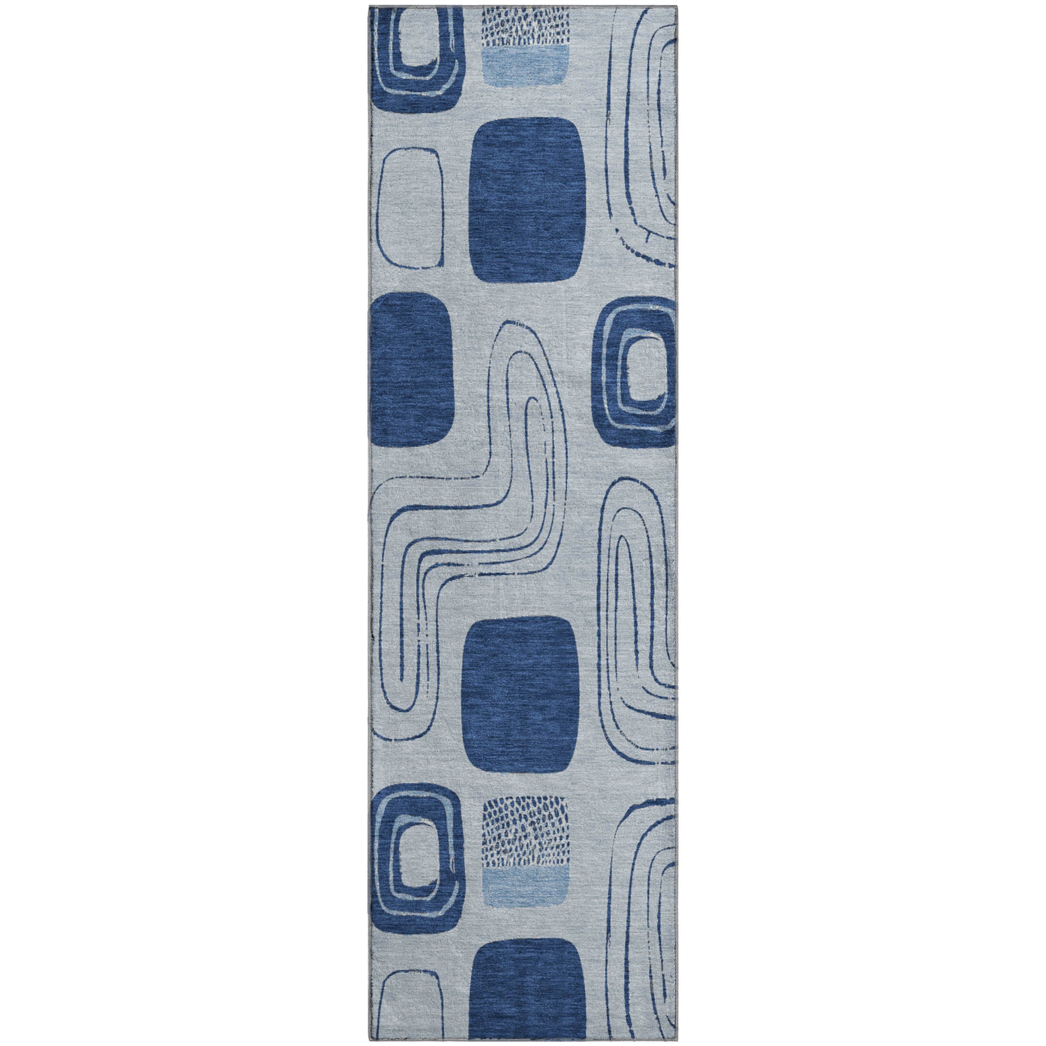 Dubrovnik Machine Washable Transitional Blue Rug 2'3" x 7'6" #shape_Runner