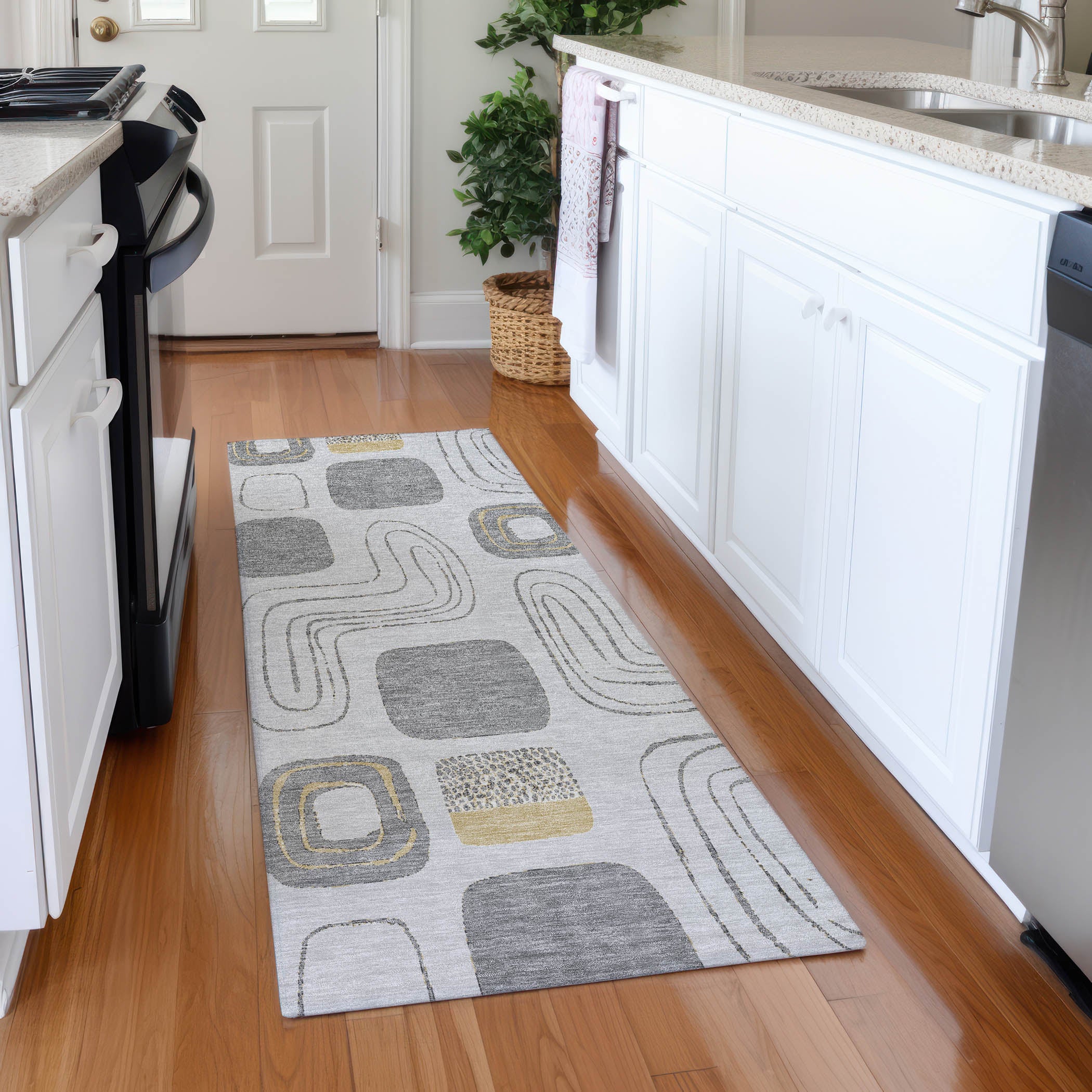 Dubrovnik Machine Washable Transitional Gray Rug 2'3" x 7'6" #shape_Runner