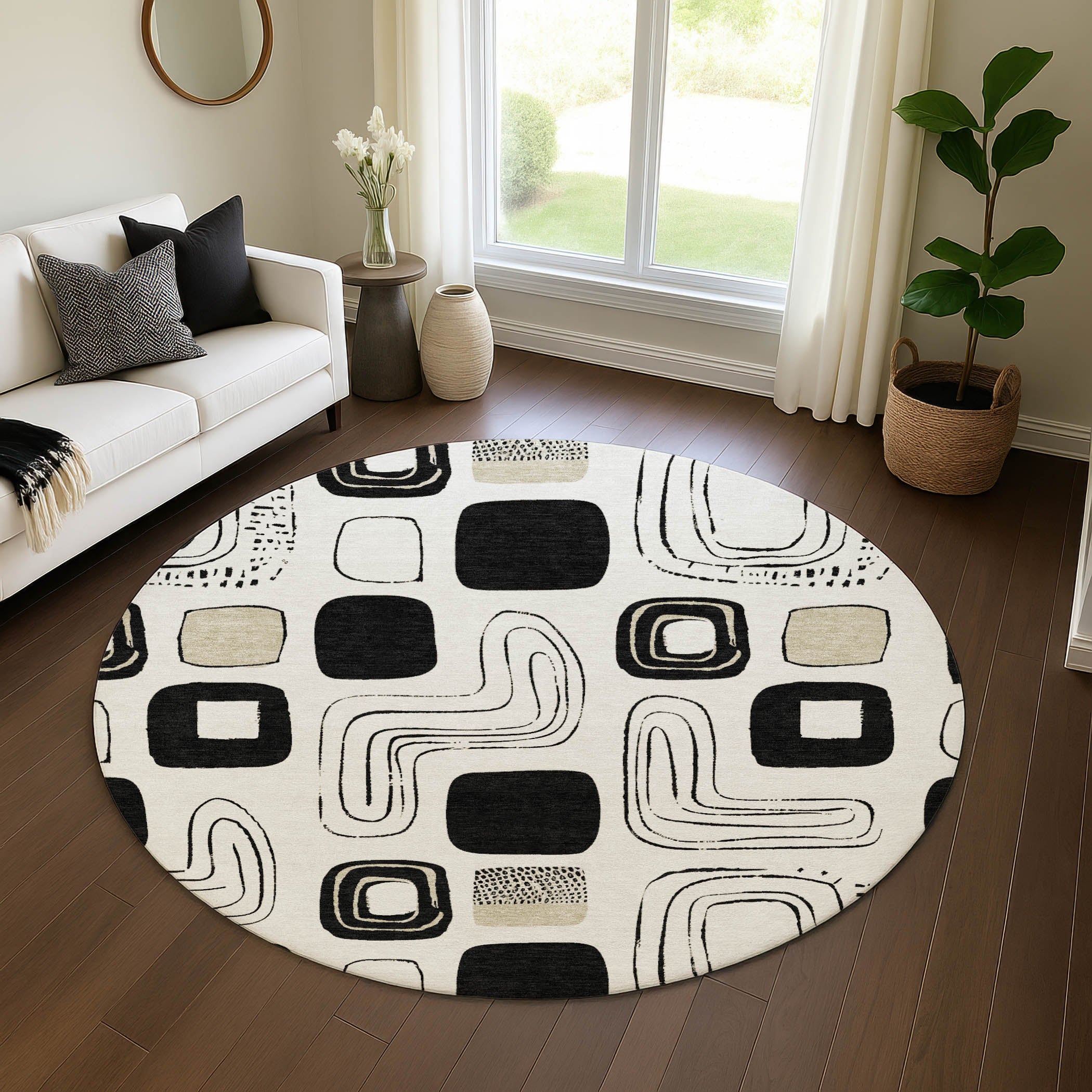 Dubrovnik Machine Washable Transitional Ivory Rug 8' x 8' #shape_Round