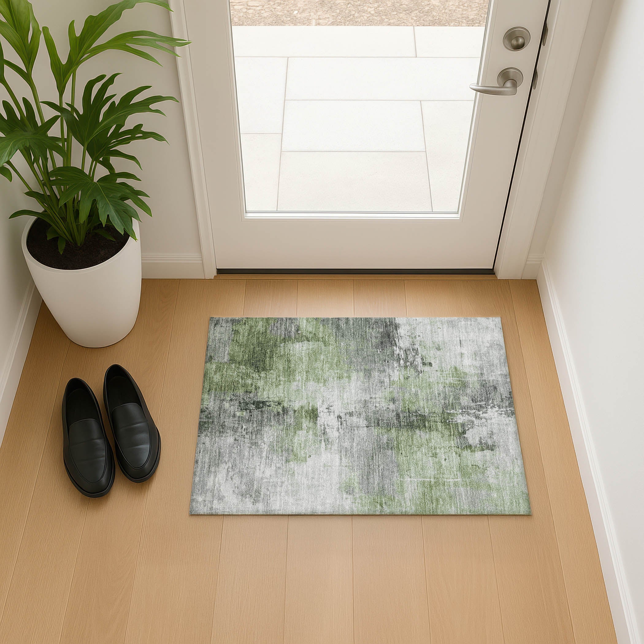 Baku Machine Washable Transitional Green Rug 1'8" x 2'6" #shape_Rectangle