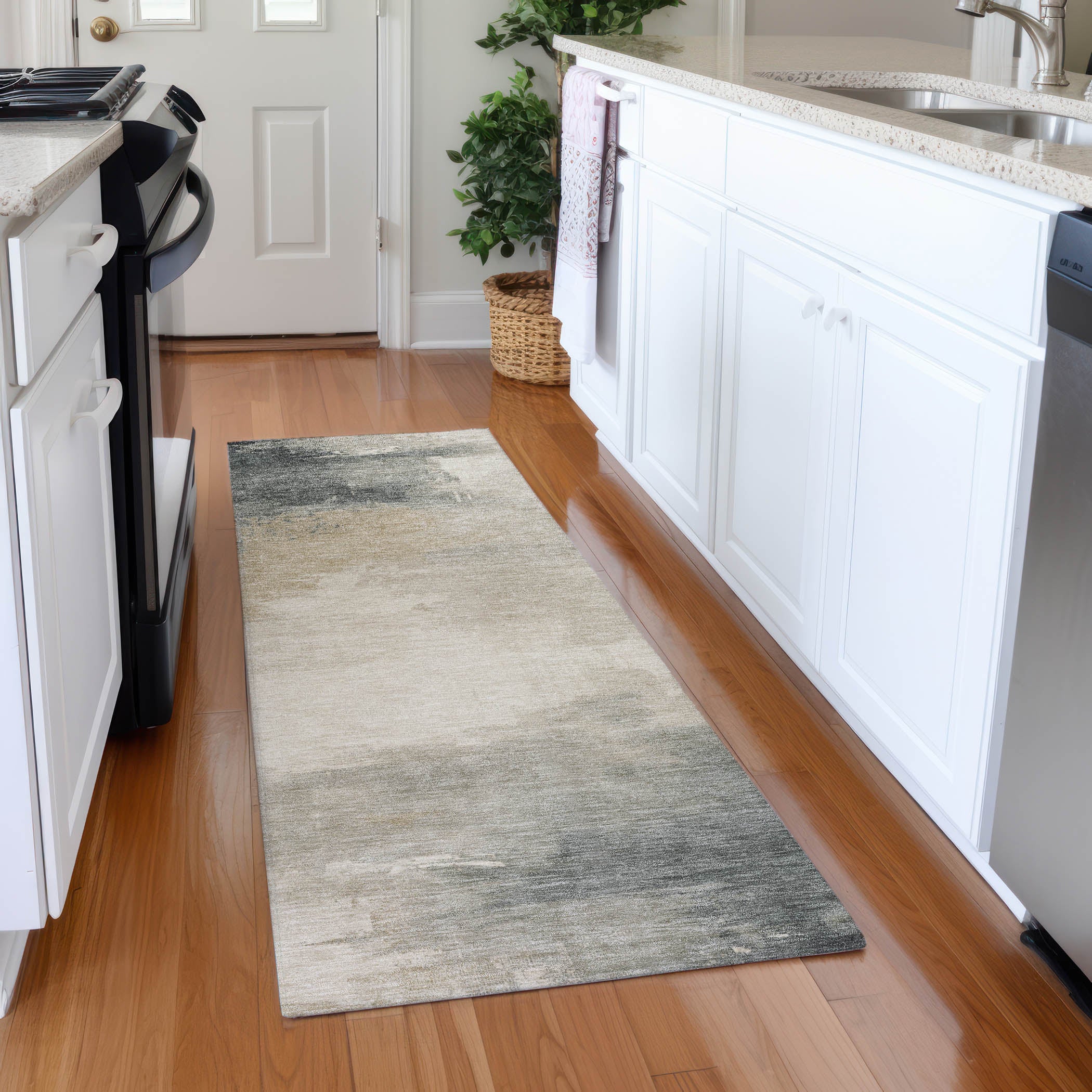 Oslo Machine Washable Transitional Beige Brown Rug 2'3" x 7'6" #shape_Runner
