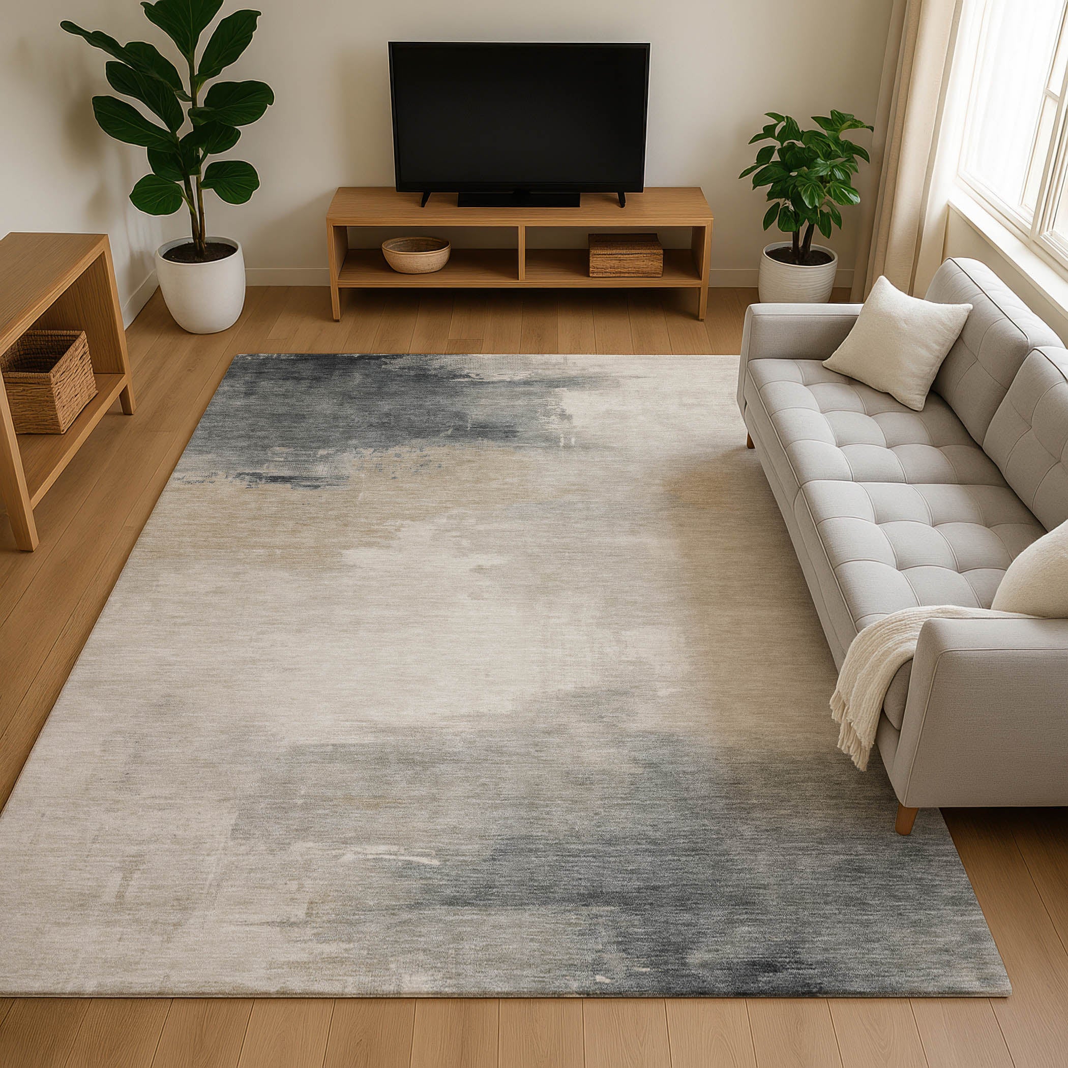 Oslo Machine Washable Transitional Beige Brown Rug 2'6" x 3'10" #shape_Rectangle
