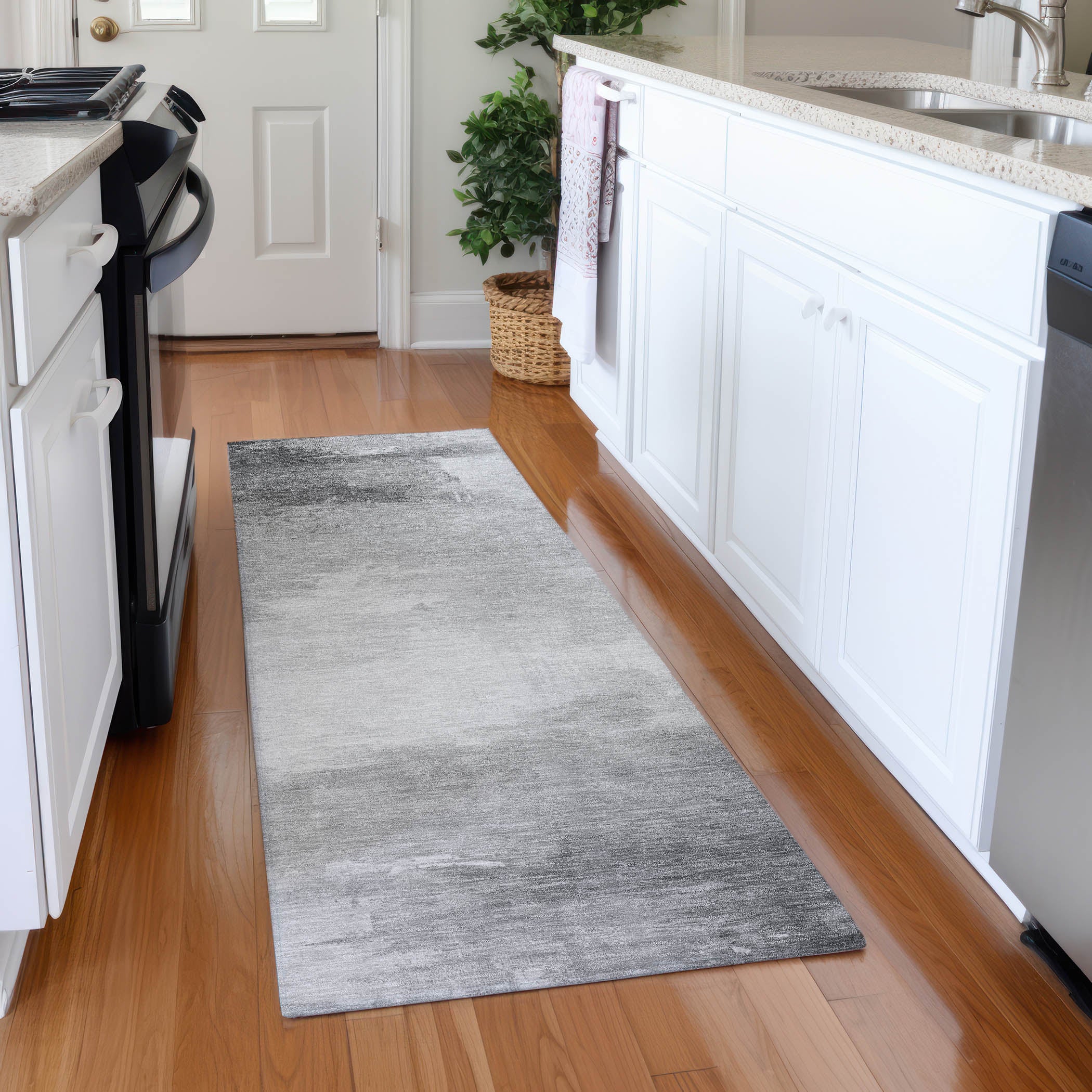 Oslo Machine Washable Transitional Gray Rug 2'3" x 7'6" #shape_Runner