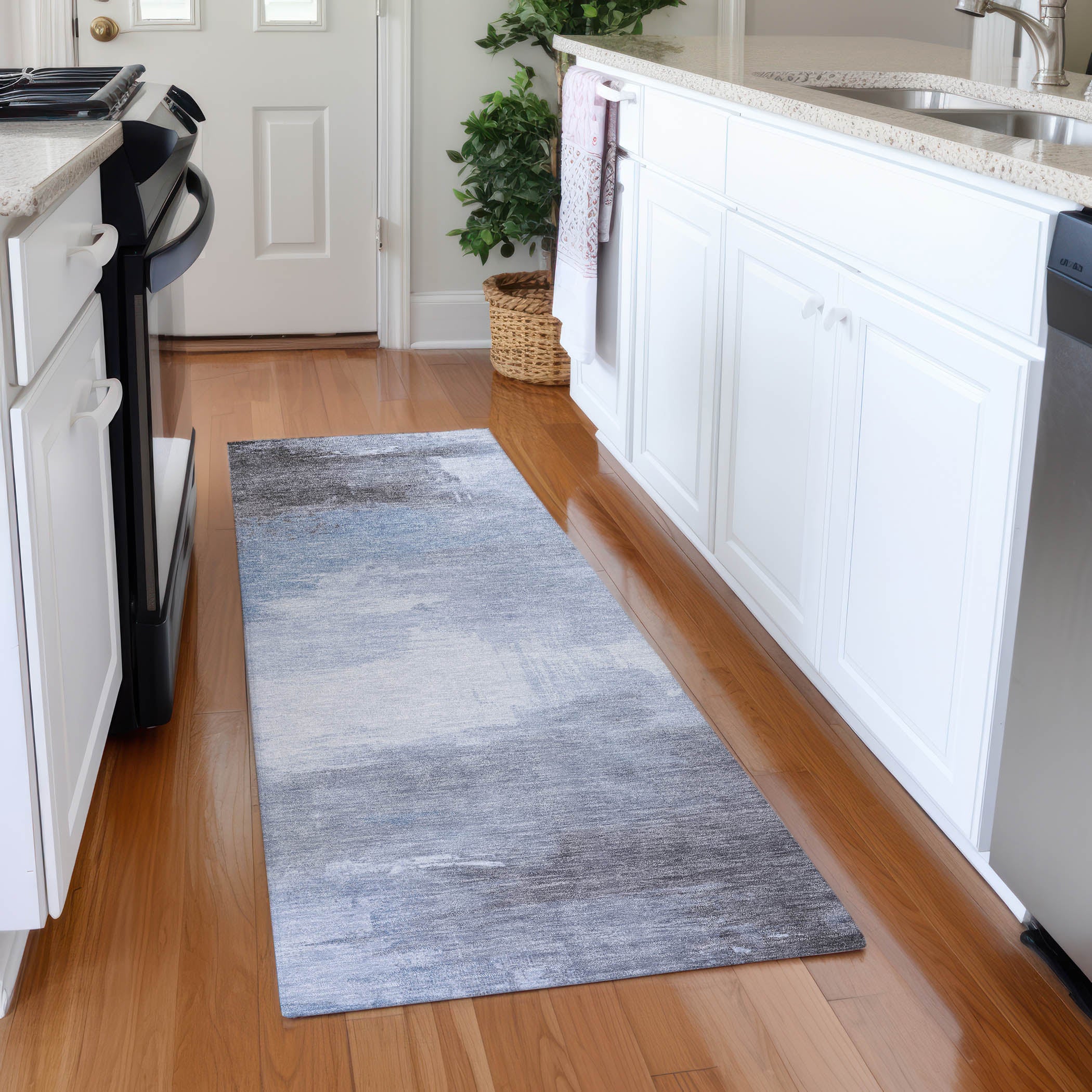 Oslo Machine Washable Transitional Sky Blue Rug 2'3" x 7'6" #shape_Runner