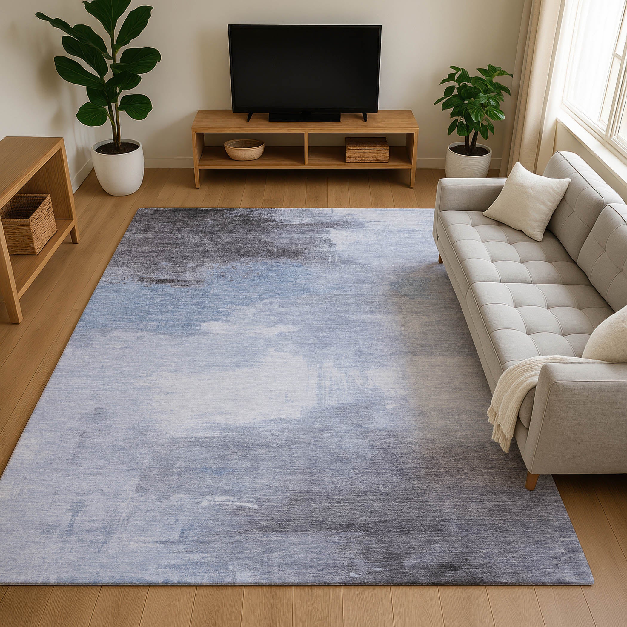 Oslo Machine Washable Transitional Sky Blue Rug 2'6" x 3'10" #shape_Rectangle
