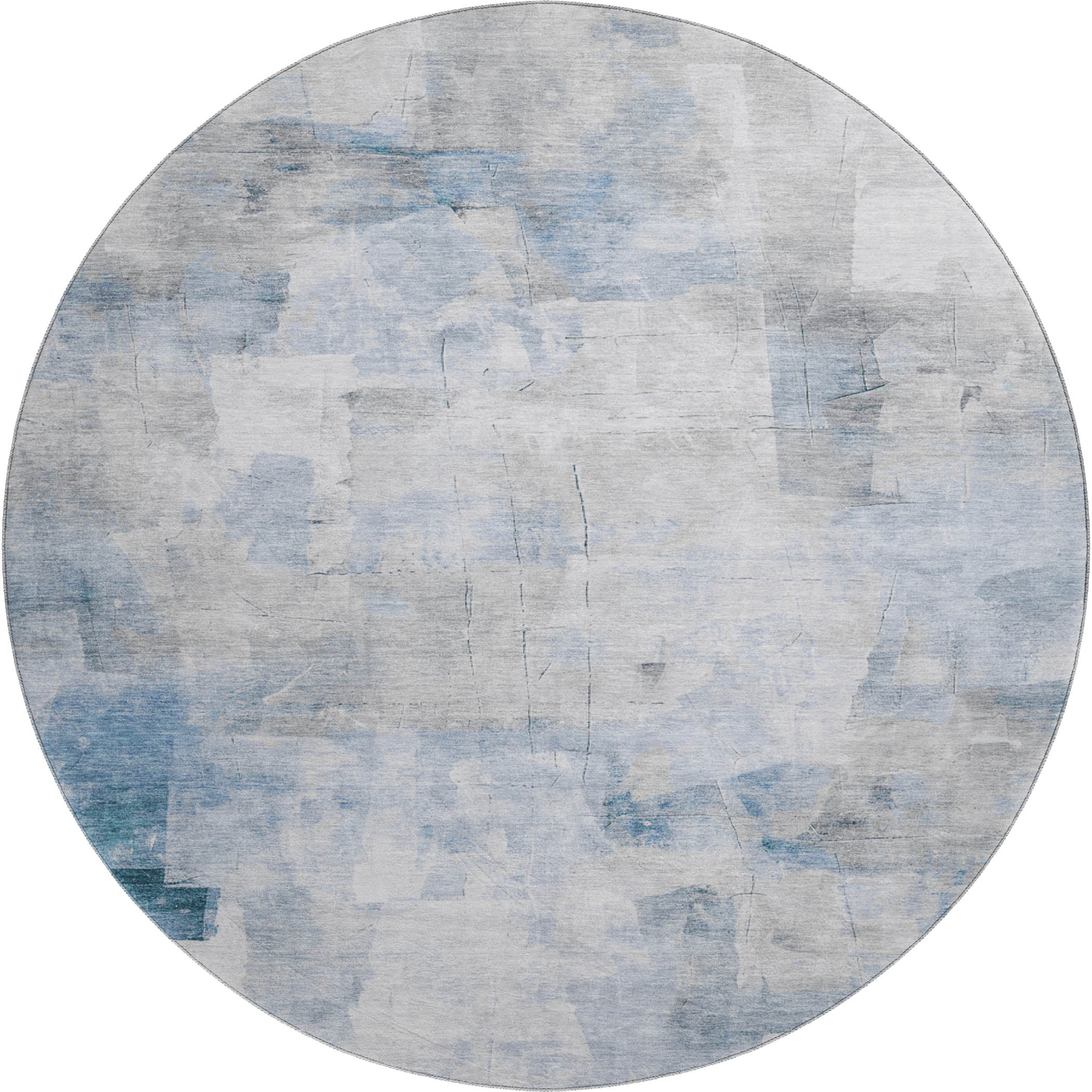 Antigua Machine Washable Transitional Denim Blue Rug 8' x 8' #shape_Round
