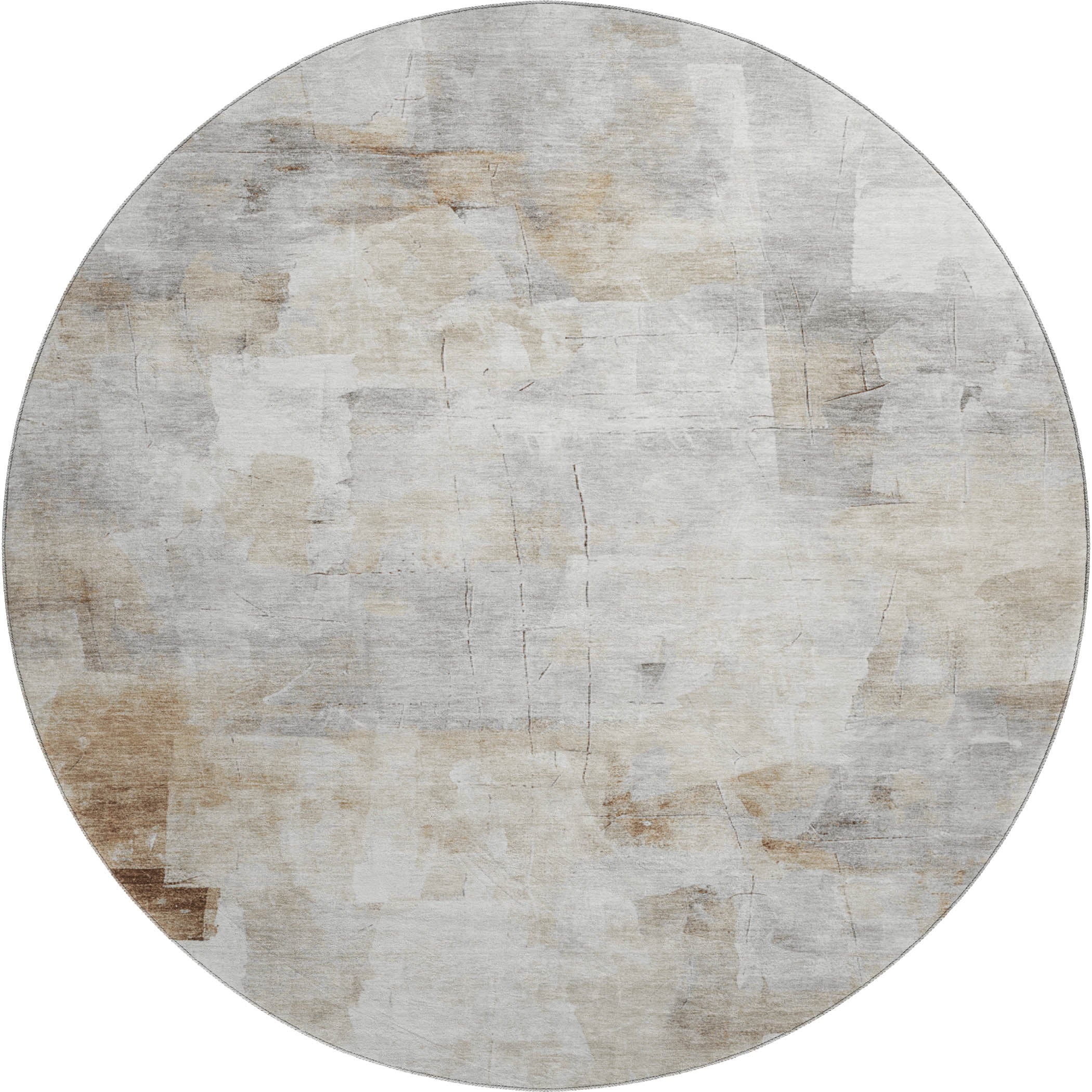 Antigua Machine Washable Transitional Linen Ivory Rug 8' x 8' #shape_Round