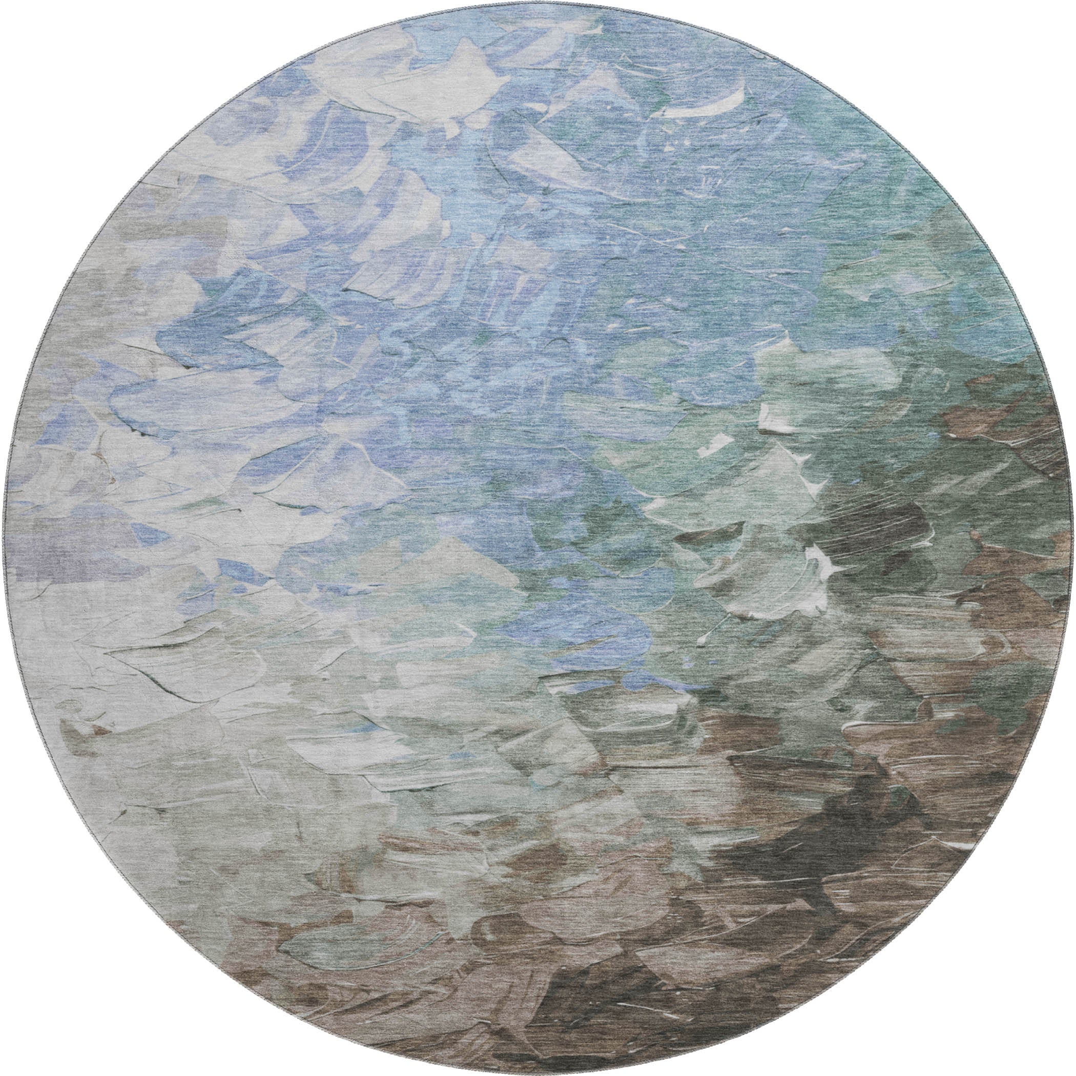 Lima Machine Washable Transitional Denim Blue Rug 8' x 8' #shape_Round