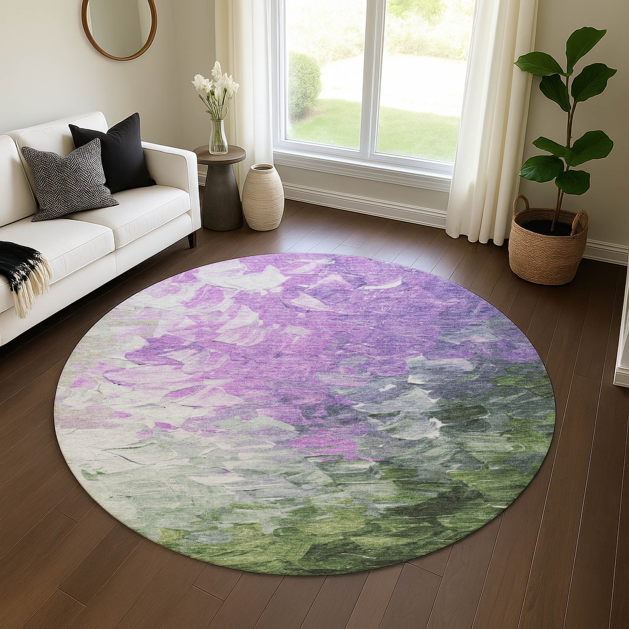 Lima Machine Washable Transitional Purple Rug 8' x 8' #shape_Round