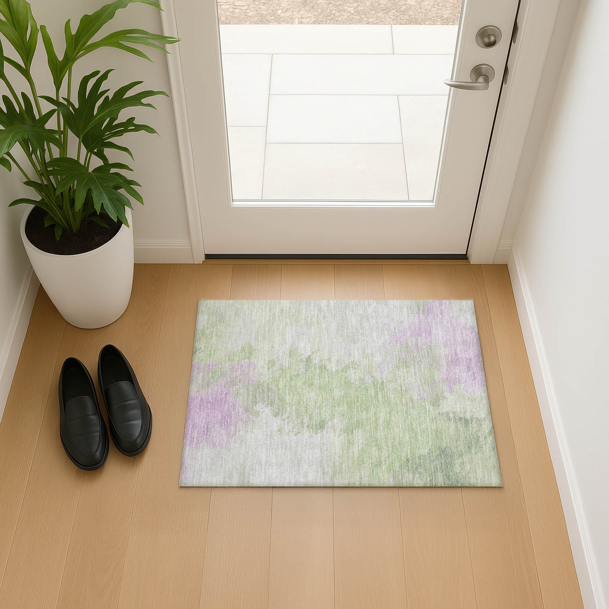 Athens Machine Washable Transitional Aloe Green Rug 1'8" x 2'6" #shape_Rectangle