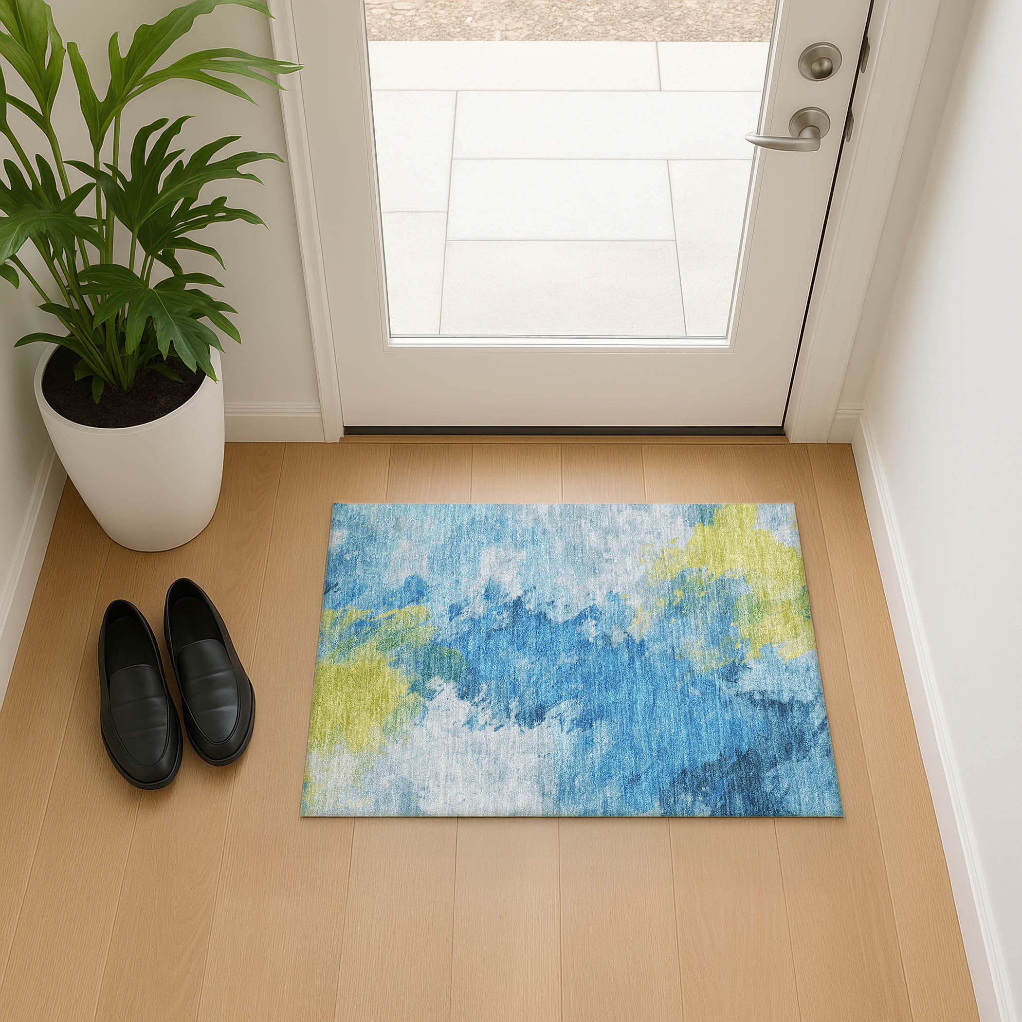 Athens Machine Washable Transitional Blue Rug 1'8" x 2'6" #shape_Rectangle