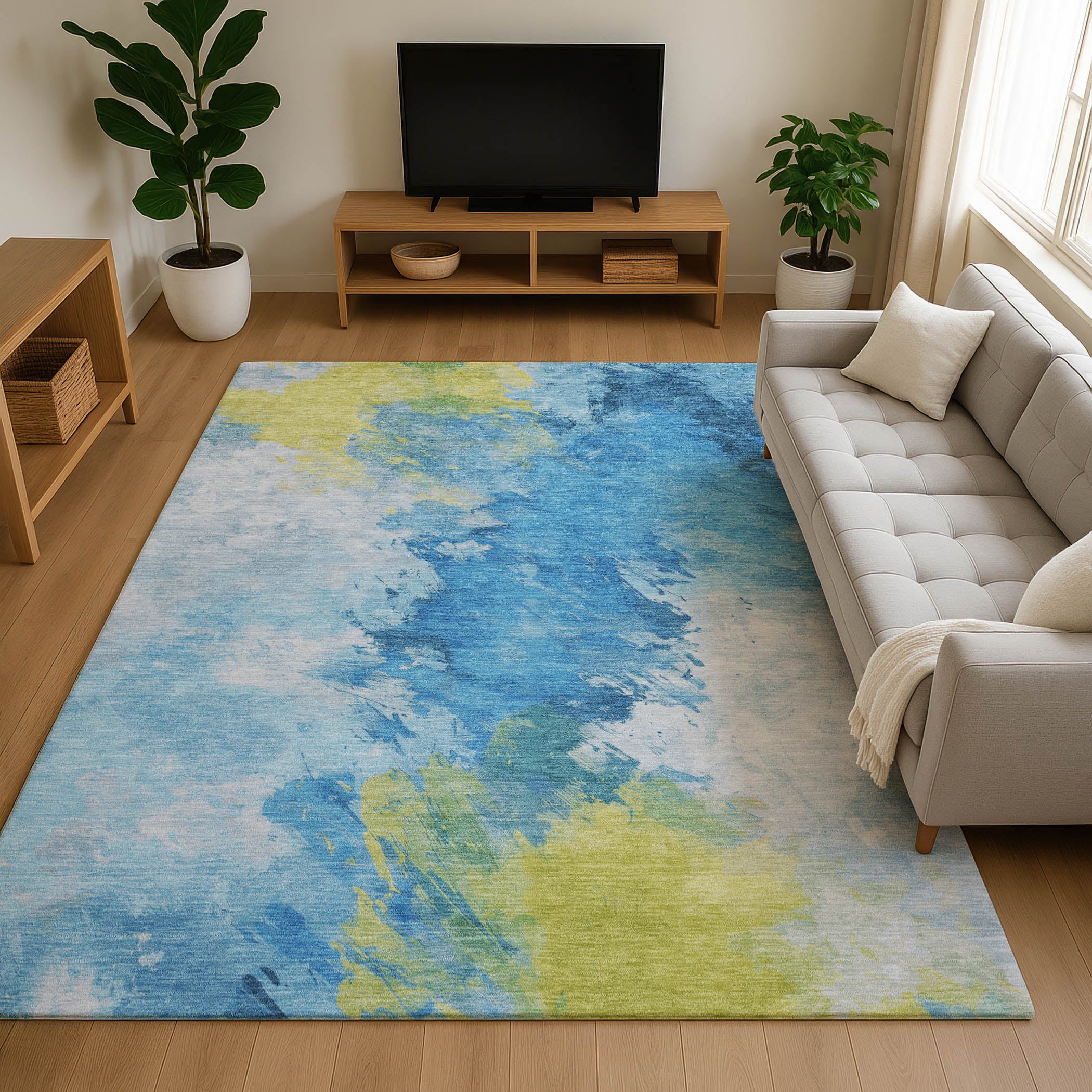 Athens Machine Washable Transitional Blue Rug 2'6" x 3'10" #shape_Rectangle
