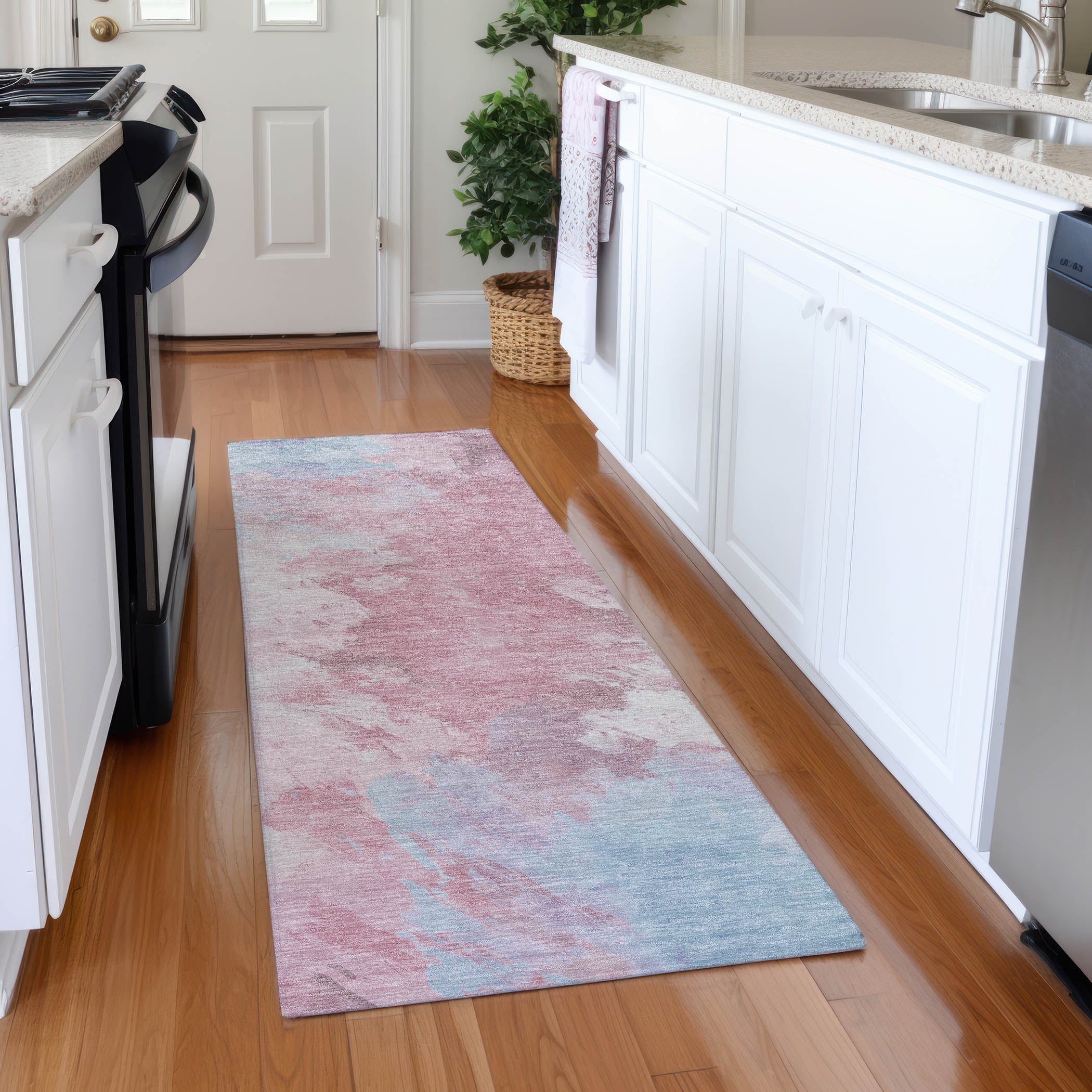 Athens Machine Washable Transitional Blush Pink Rug 2'3" x 7'6" #shape_Runner