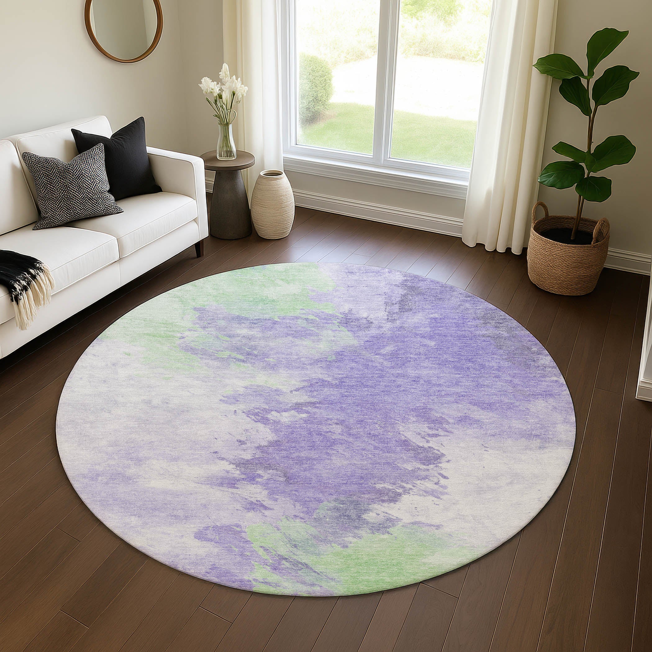 Athens Machine Washable Transitional Lavender Purple Rug 8' x 8' #shape_Round